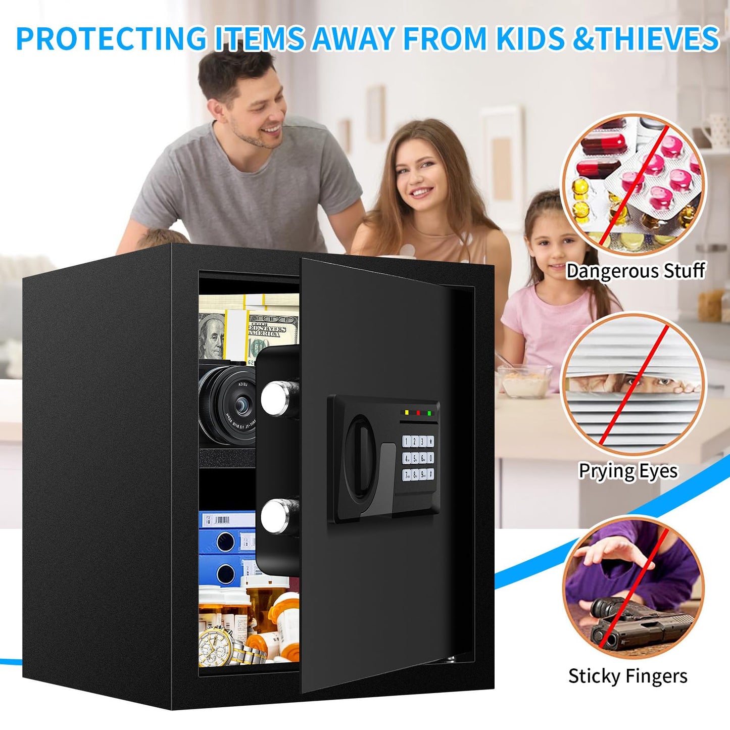 2.3 Cuft Fire proof Safes for HOME USE, Digital Security Safe Box with Programmable Keypad and Spare Keys, Safety Box for Home Office Business, Document Safe for Money Medicine Valuables