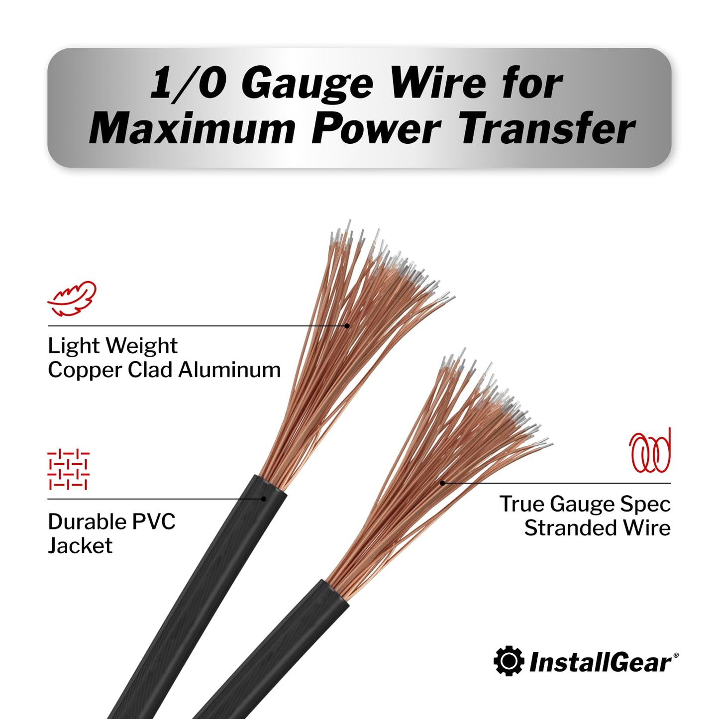 InstallGear 1/0 Gauge Wire (25ft) Copper Clad Aluminum CAA - Primary Automotive Wire, Car Amplifier Power & Ground Cable, Battery Cable, Car Audio Speaker Stereo, RV Trailer Wiring Welding Cable 1/0ga