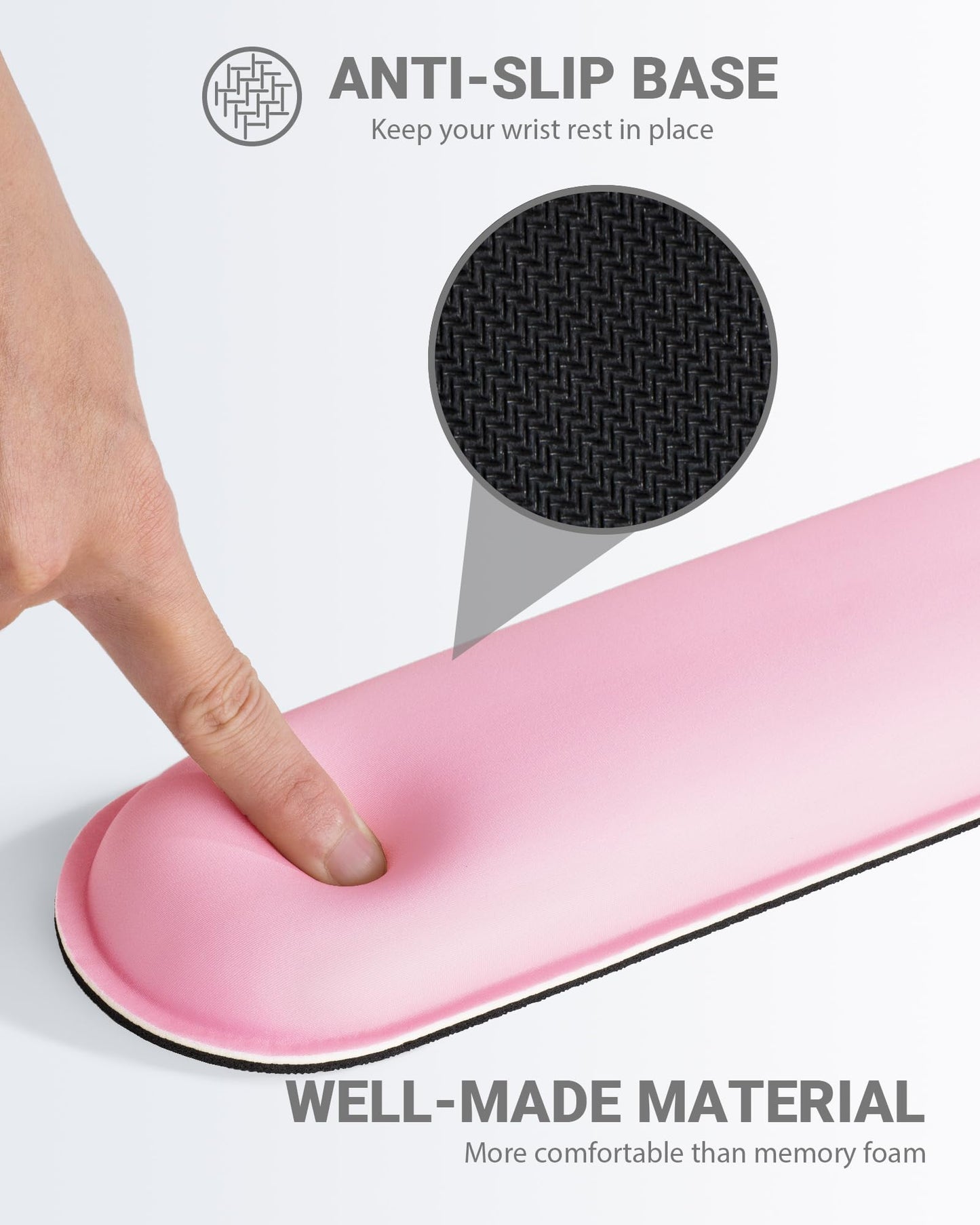 Laborio Ergonomic Mouse Pad Wrist Support Set, Memory Foam Keyboard Wrist Rest Set, Relieve Wrist Pain Keyboard Pad, Non-Slip Base Mousepad(Pink Set)