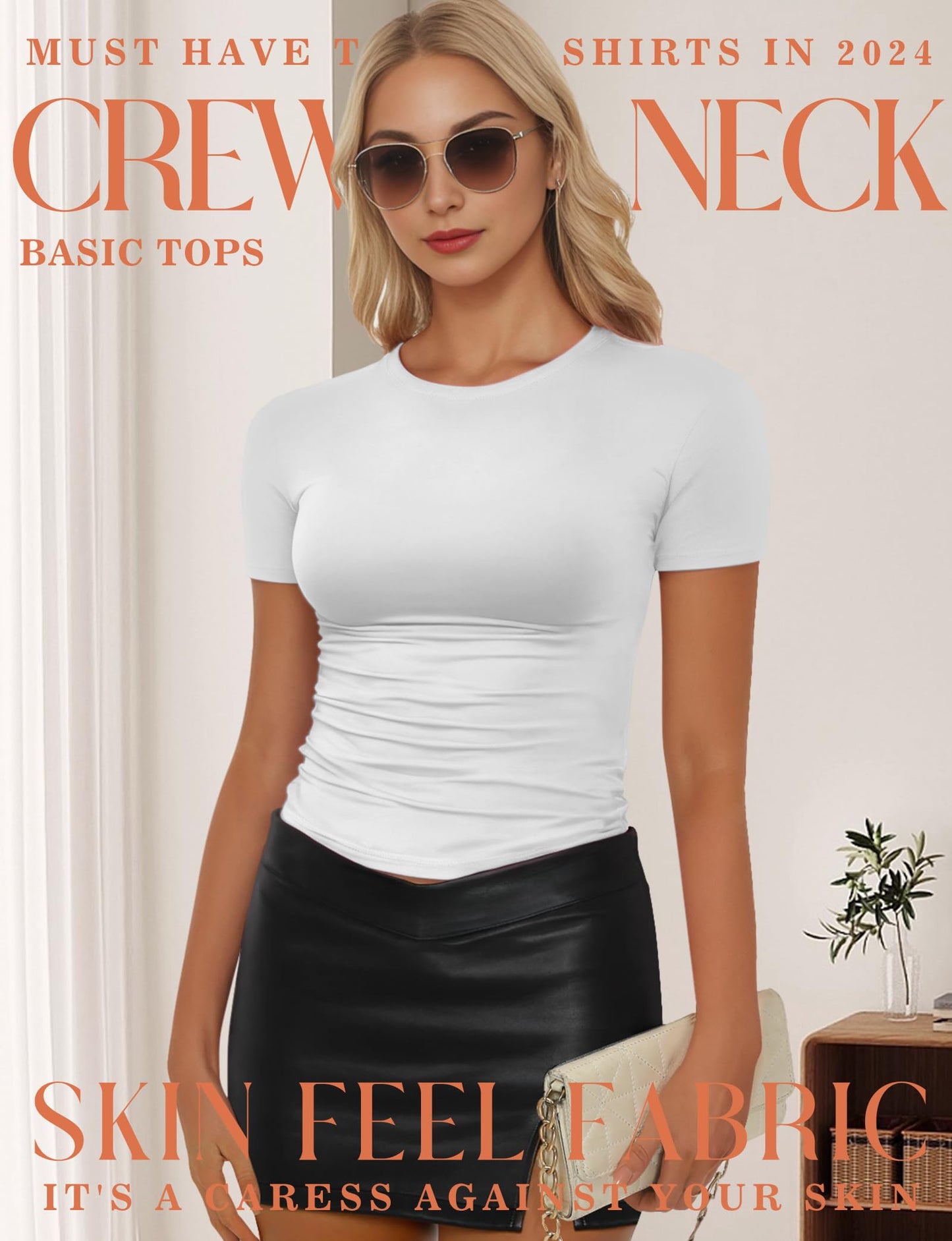 Womens Casual Basic Crop Tops Summer Autumn White Black Short Sleeve Crew Neck T Shirts Slim Fit Tees Plain Going Out Y2k Plain Cute Tops Tight Fitted Compression Baby Tee Shirts Trendy Clothes 2025