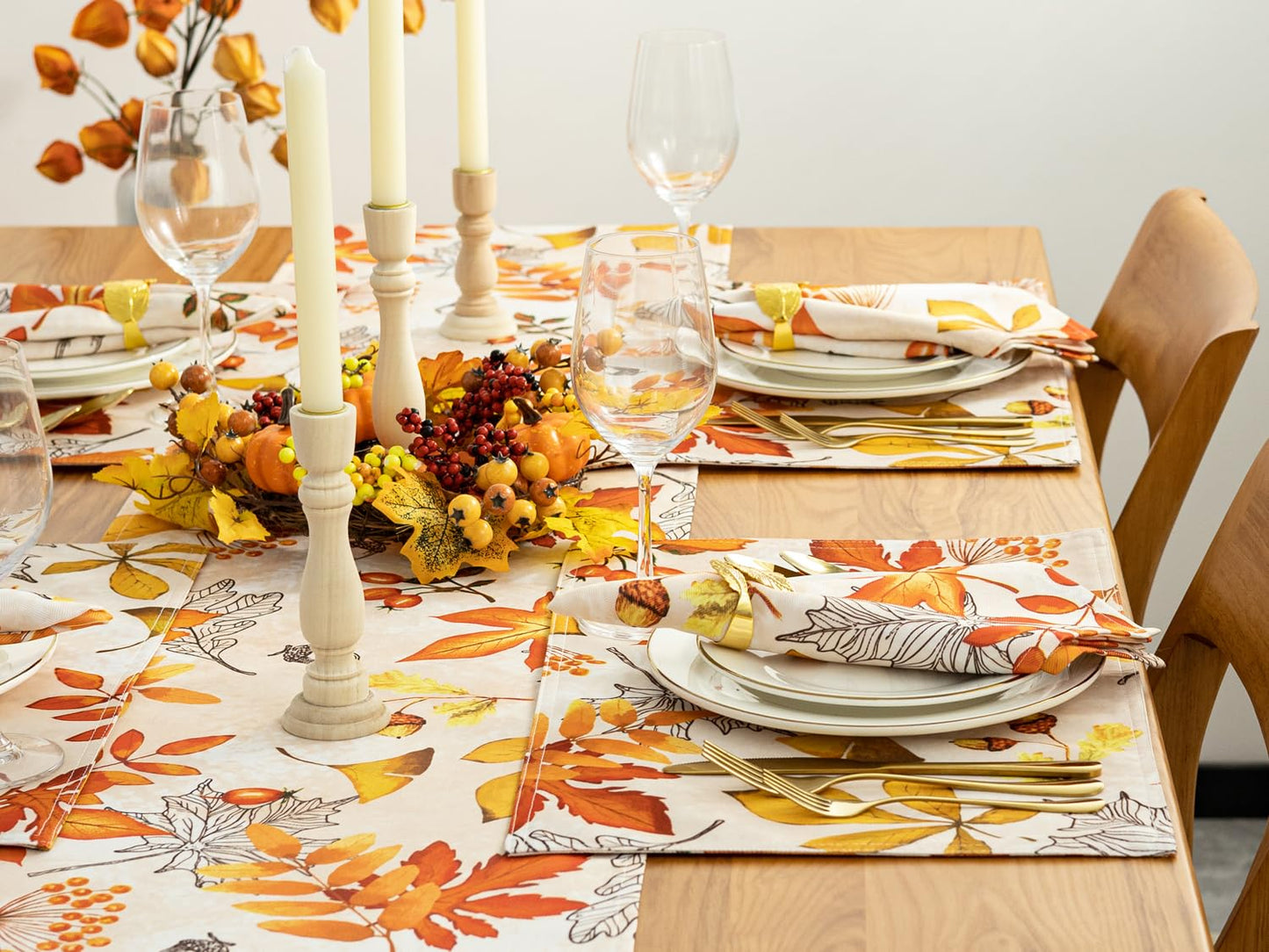 YiHomer Fall Thanksgiving Tabletop Collection for Kitchen Dining Decoration Parties Harvest, Fall Leaves, Napkin Set, 20 x 20