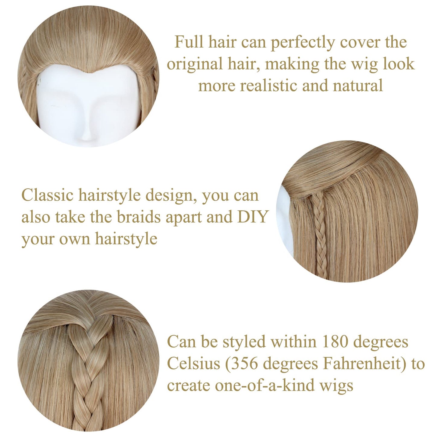 Yan Dream Men Braids Prestyled Wigs Long Straight Elf Wig Ash Blonde Cosplay Costume Halloween Parties Anime Wig
