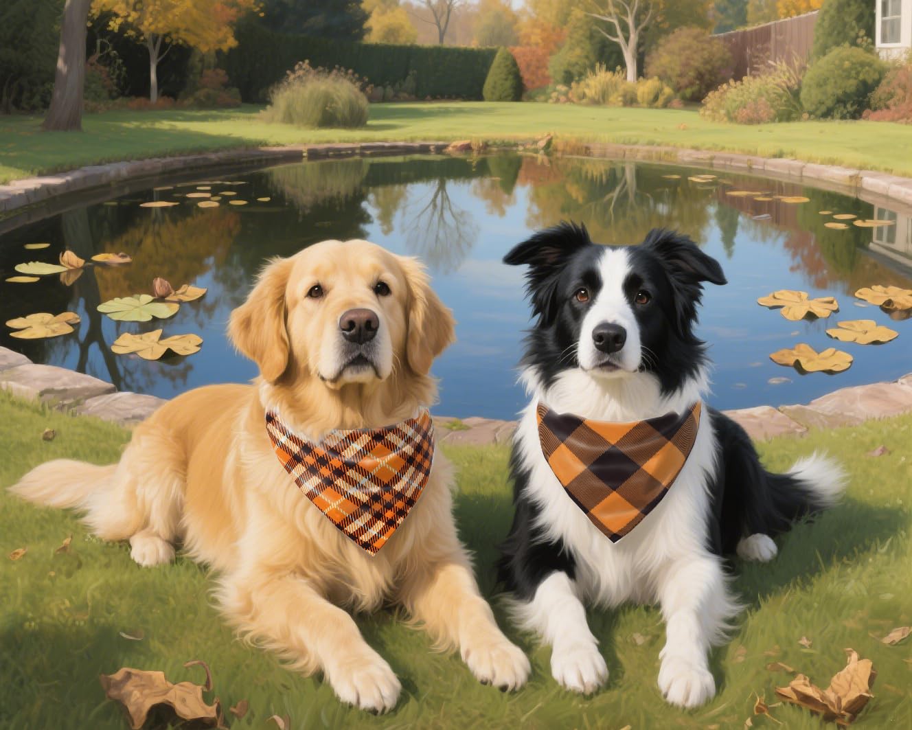 2PCS Fall Dog Bandanas,Halloween Dog Bandanas,One Side Orange Plaid,The Other Side Pumpkin or Spider Web Bibs,Holiday Pet Scarf for Boy and Girl Dogs,Thanksgiving Pet Outfit for Medium to Large Dogs