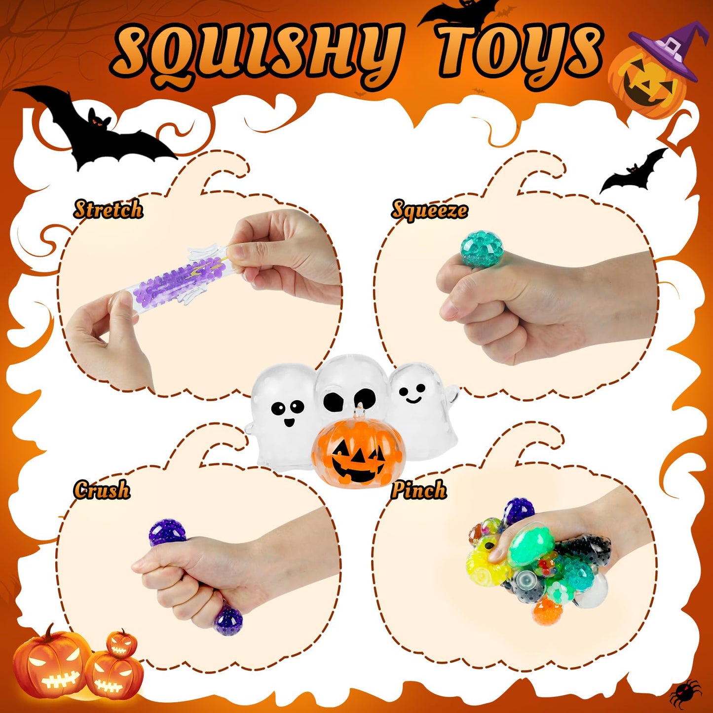24PCS Halloween Stress Balls,Halloween Squishies for Adults,Bulk Squishy Toys Stress Relief Fidget,Halloween Party Favors Gift Goody Bag Stuffers