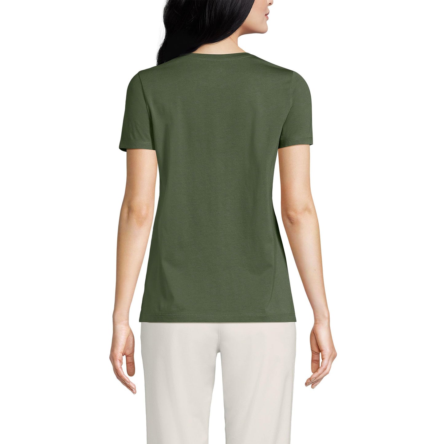Lands' End Womens Short Sleeve Relaxed Supima Cotton Crew Neck T Shirt Estate Green Regular Large