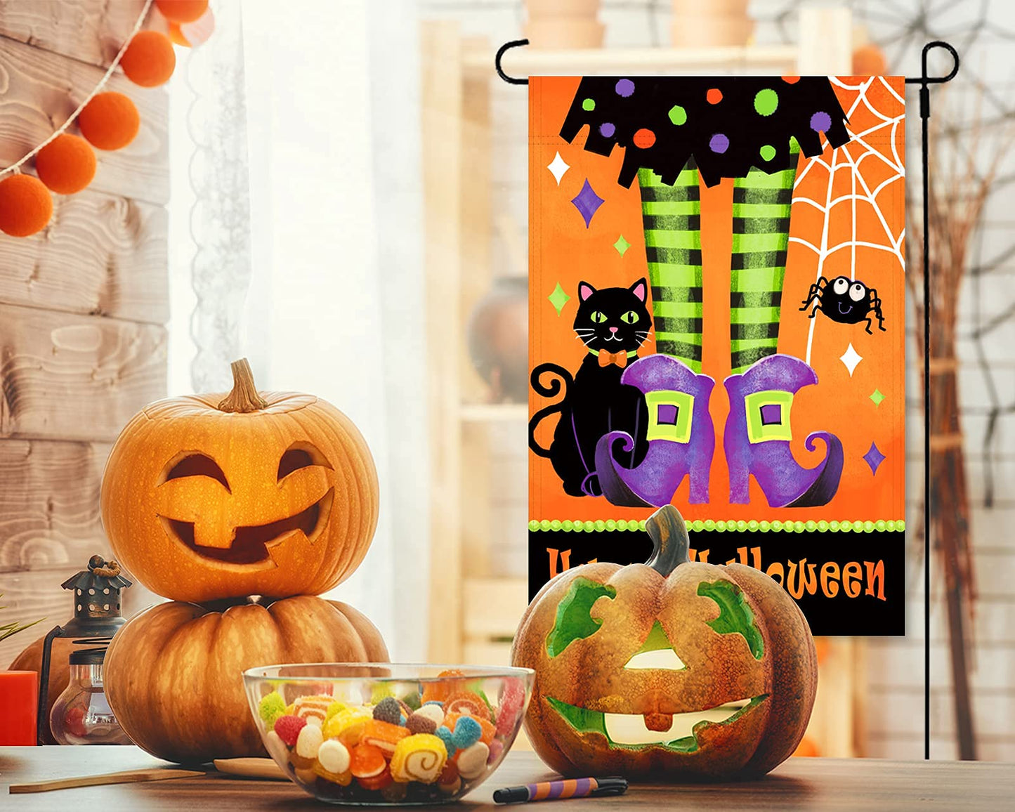 YMYIELD Happy Halloween Garden Flag 12x18 Inch Double Sided Trick or Treat Yard Outdoor Decoration