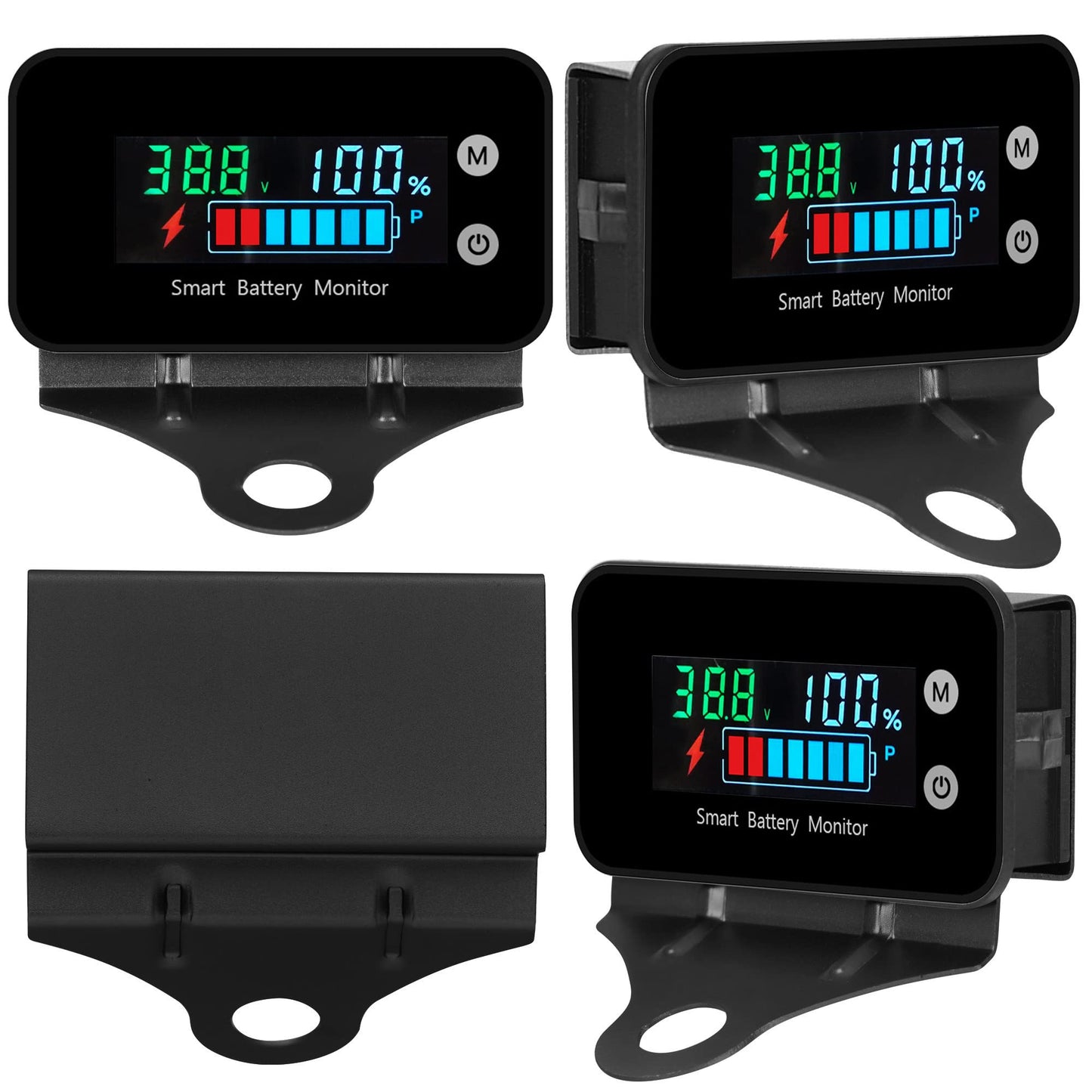 IPX7 Waterproof Battery Monitor with Bracket 7-100V,12v 24v 36v 48v 60v 72v Digital Display Battery Capacity Remaining Capacity Percentage Tester with Buzzer Alarm and Temperature