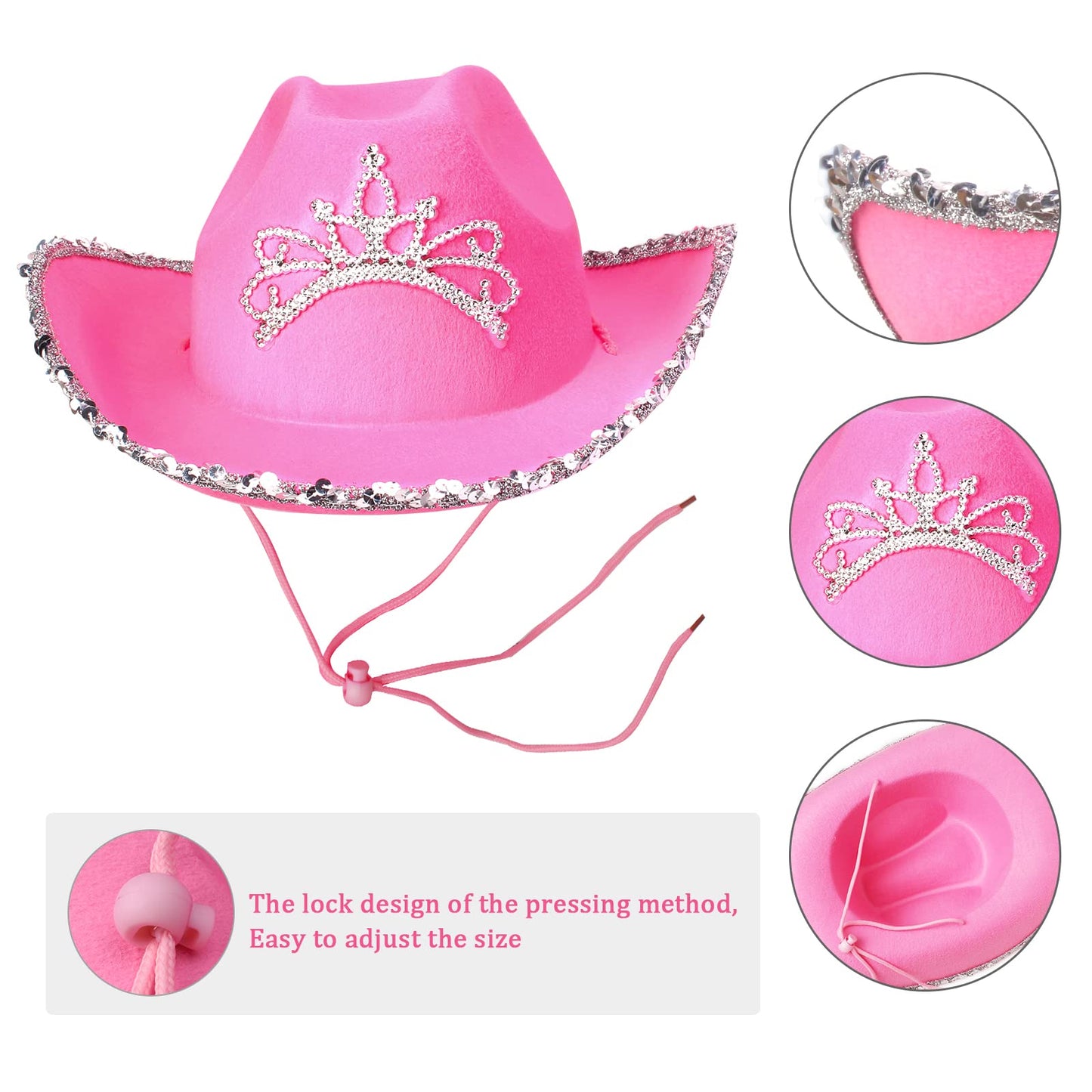 Yewong Pet Pink Cowboy Hat Costume Accessory Set Dog Cat Size Pink Cowgirl Princess Hat with Crown Tiara Bandana/Scarf for Cat Puppy Western Costume Daily Wearing Photo Props (Set A)