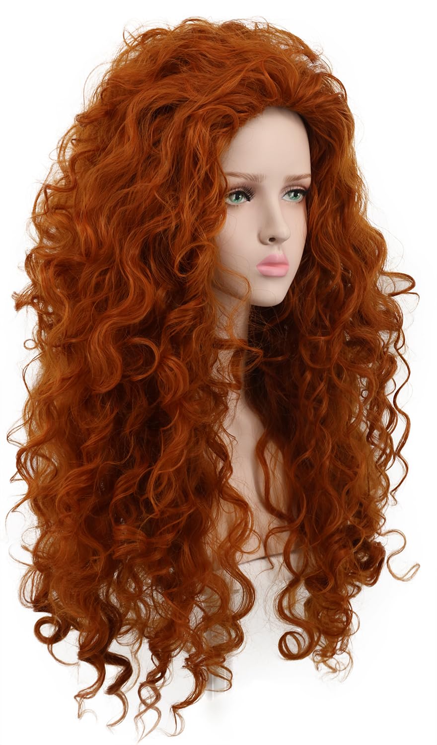 yuehong Womens Long Curly Orange Wig Red Curly Wig Heat Resistant Synthetic Fibers Fluffy Cosplay Costume Hair for Anime Party