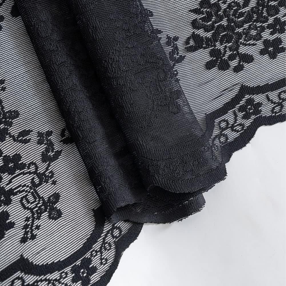 YJ YANJUN Halloween Kitchen Curtains 30 Inch Length 2 Panels Floral Goth Lace Cafe Curtains for Bathroom Laundry Room Basement Kitchen Small Window Gothic Lace Window Toppers 26 W x 30 L Black
