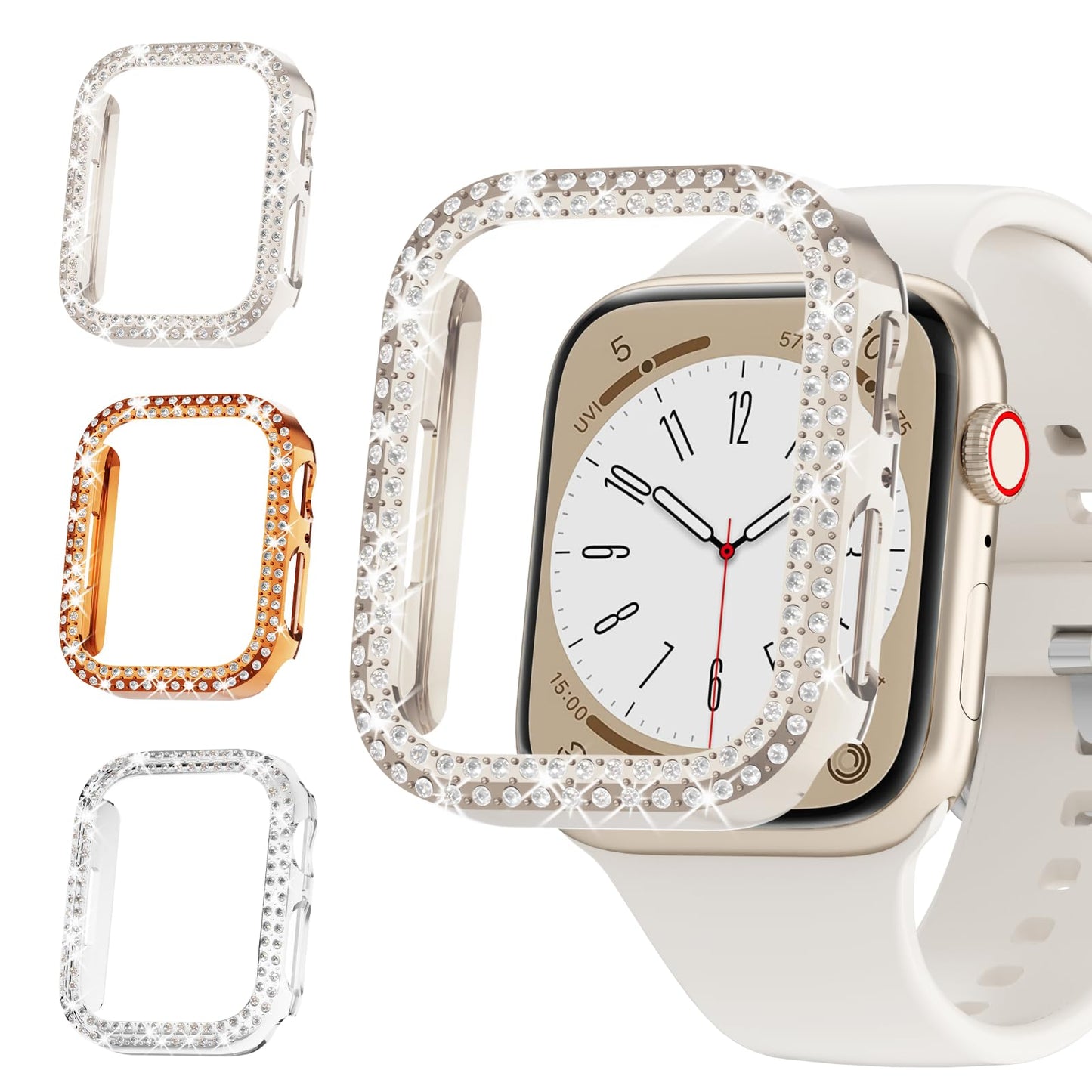 3Pack Rc-Z for Apple Watch Series 9 8 7 45mm Bling Bumper Case Women, Diamond Protective Frame for iWatch iPhone Watch 45 mm Accessories