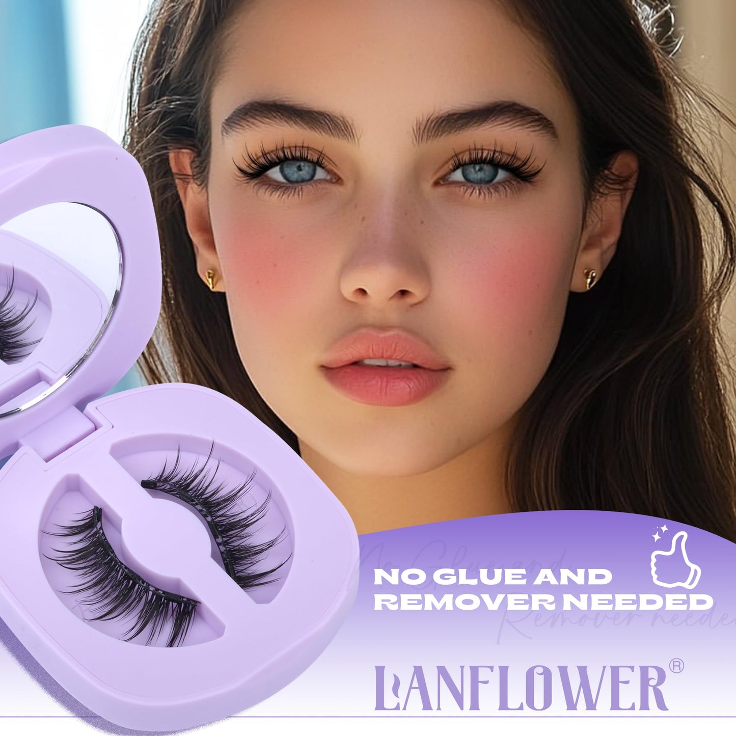 Lanflower Magnetic Eyelashes Reusable Natural Look Magnetic Lashes with Applicator Wispy False Eyelashes with Magnets No Eyeliner