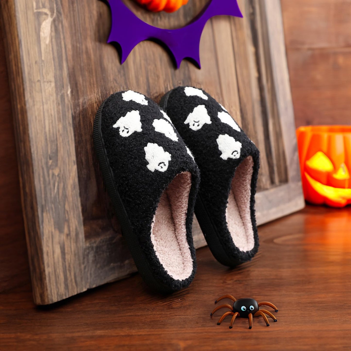 XUILOG Halloween Horror Slippers Christmas Slippers Holiday Slipper House Shoes Home Slipper for Women phantom ghost Slipper Black, 7-8