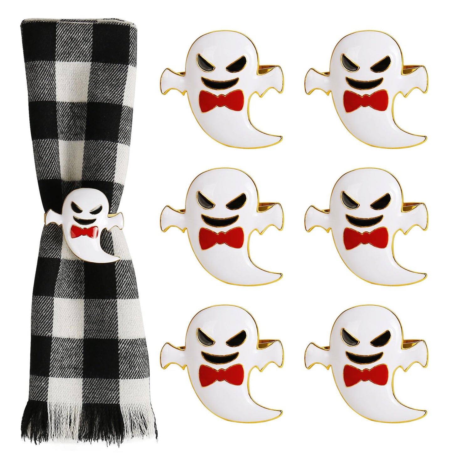 wonlex Halloween Napkin Rings Set of 6, White Ghost Napkin Buckle Holder for Thanksgiving Holiday Patty Table Decor (Elf)