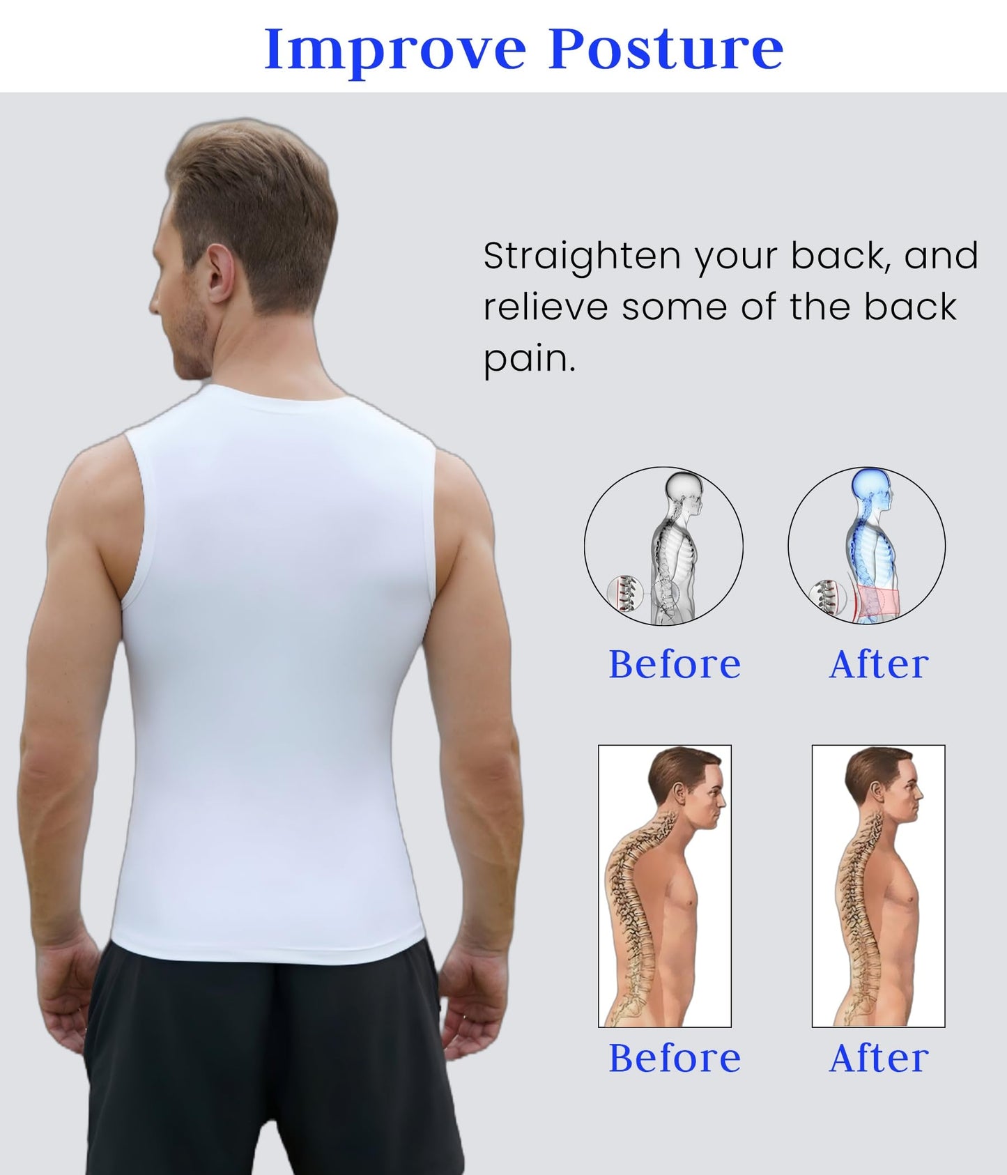 XINGCOOL Compression Shirt Men Slimming Body Shaper Vest Crewneck Workout Shirts Tummy Control Undershirts White