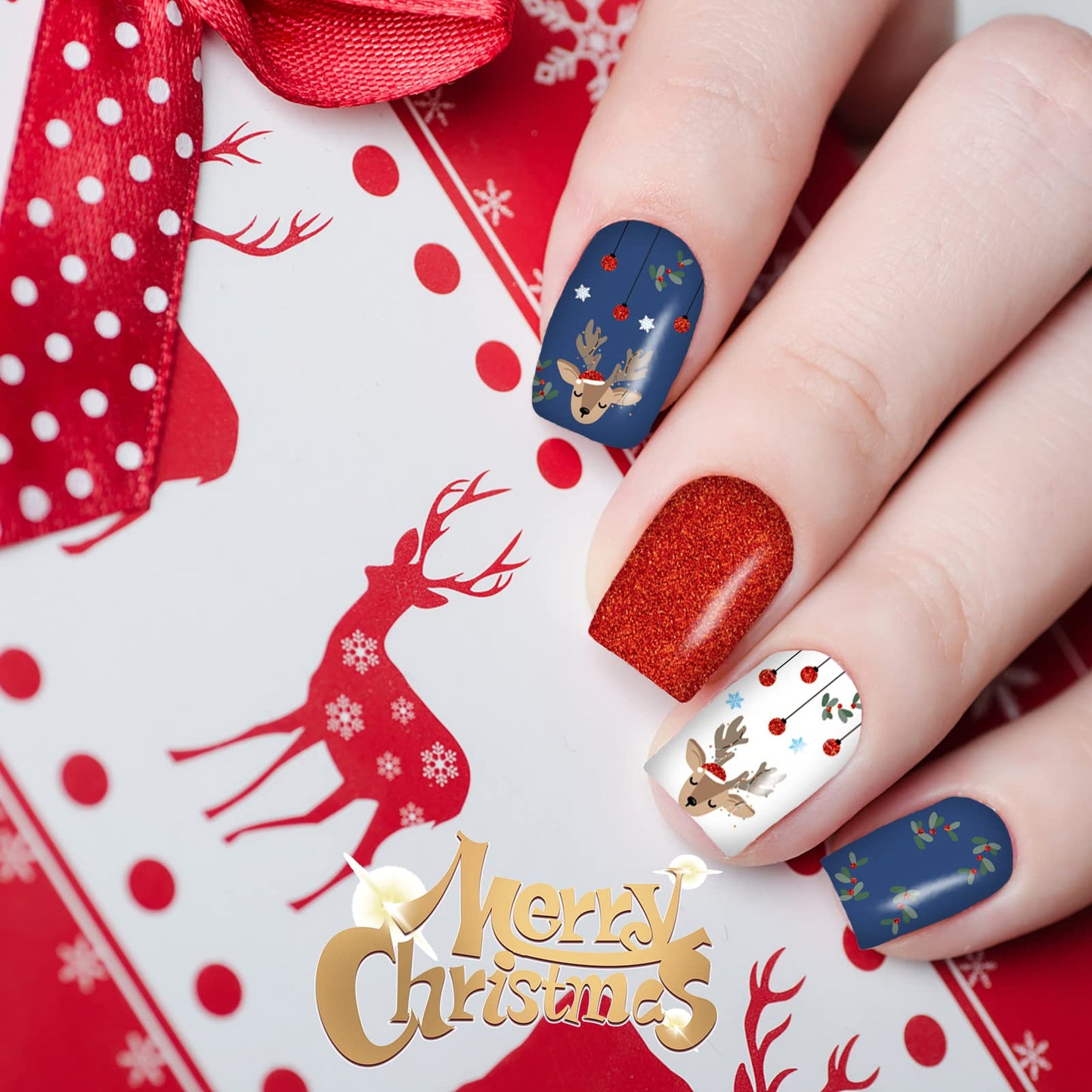 16 Sheets Holiday Nail Wraps Stickers, Halloween & Christmas All Seasonal Full Nail Polish Strips, DIY Self-Adhesive Fall Winter Nail Art Decals with 2 Piece Nail Files for Party Decor (224 Pieces)