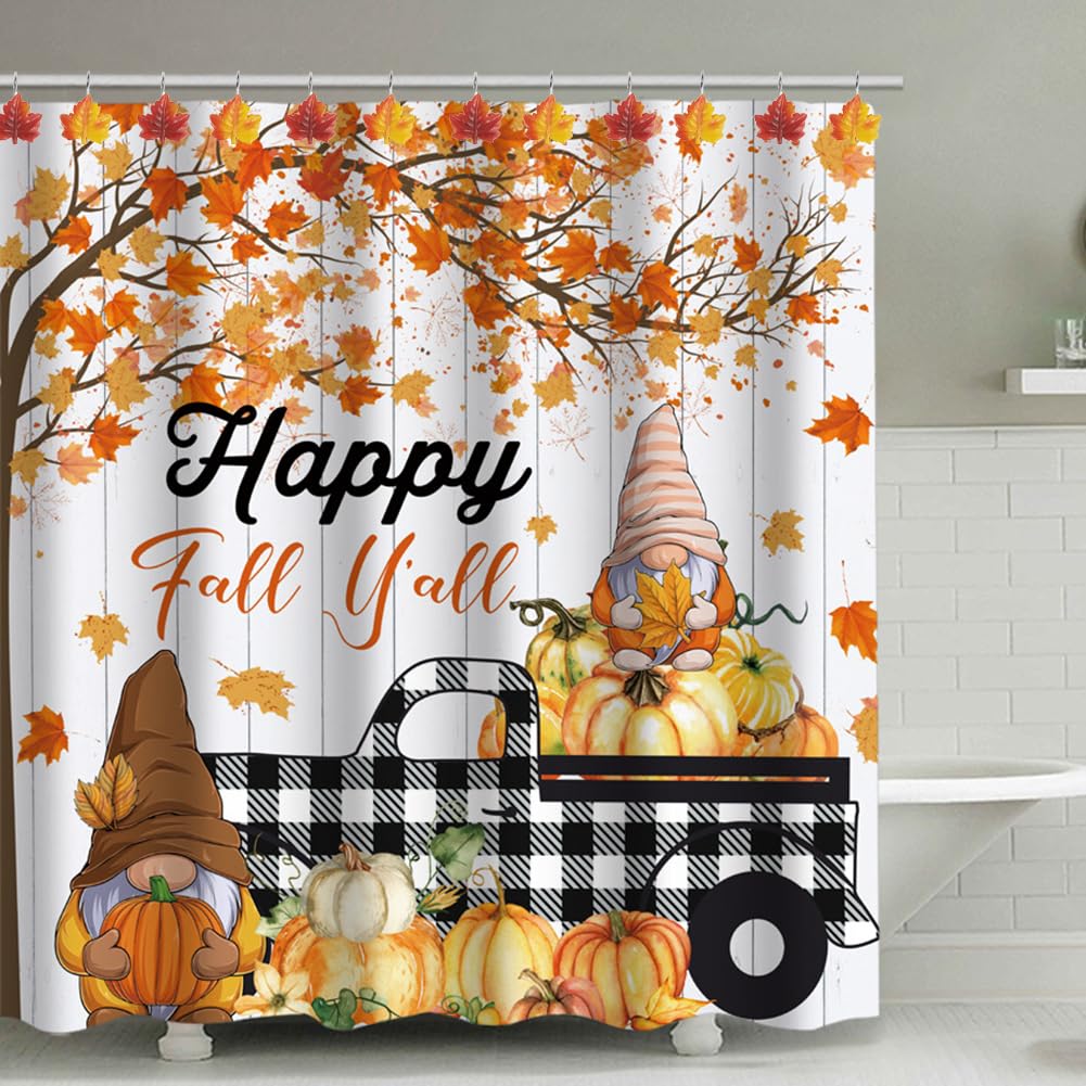 YUKUNTANG Maple Leaf Shower Curtain Hooks, 12 Pcs Fall Autumn Decorative Shower Sliding Hooks Resin Pothook Bathroom Rolling Hangers for Halloween Thanksgiving Christmas Bedroom Decor