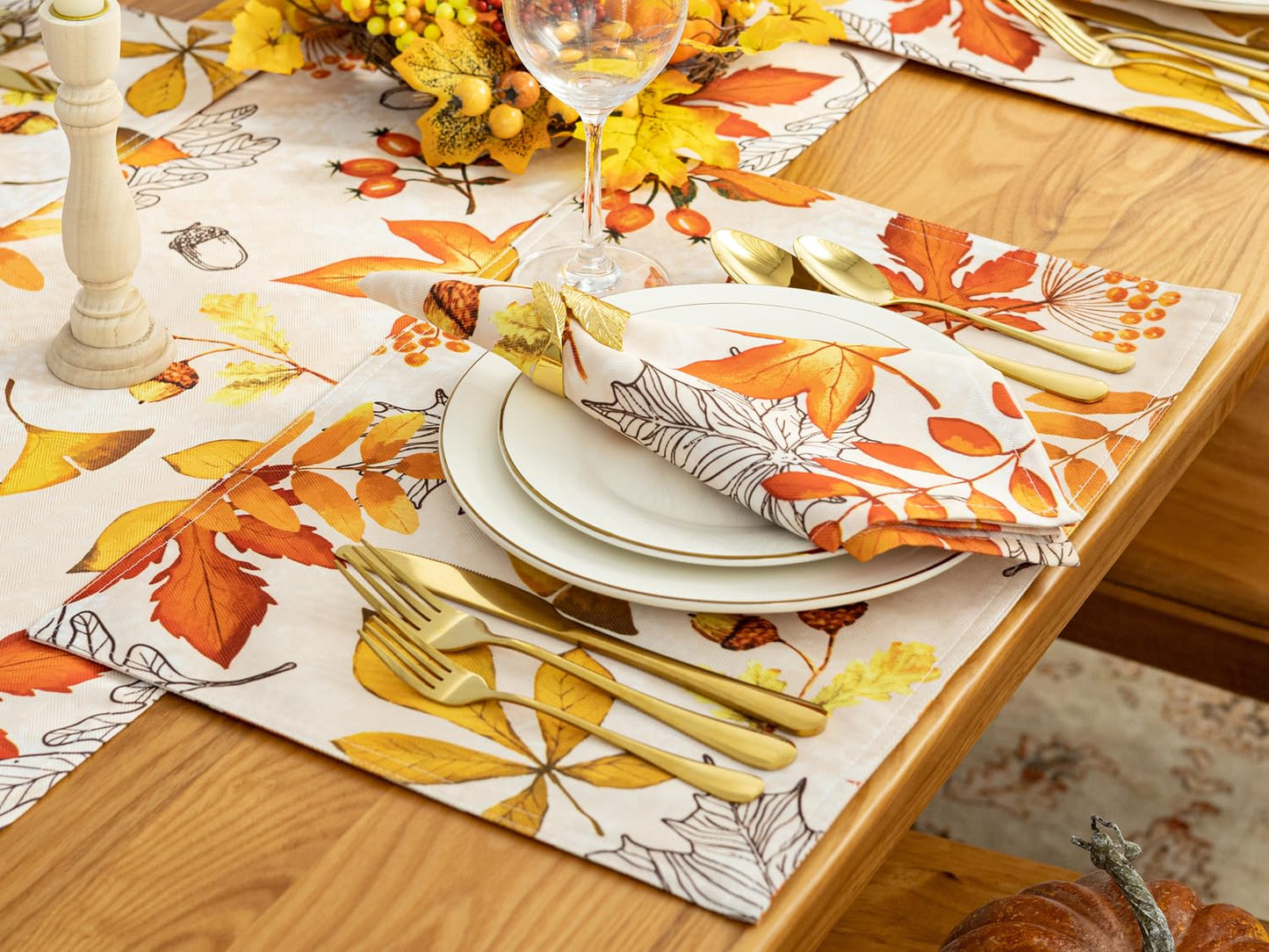 YiHomer Fall Thanksgiving Tabletop Collection for Kitchen Dining Decoration Parties Harvest, Fall Leaves, Napkin Set, 20 x 20