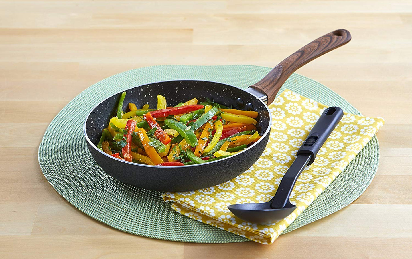 IMUSA USA Woodlook 8" Black Stone Fry Pan Handle and Speckled Nonstick Interior, 8"