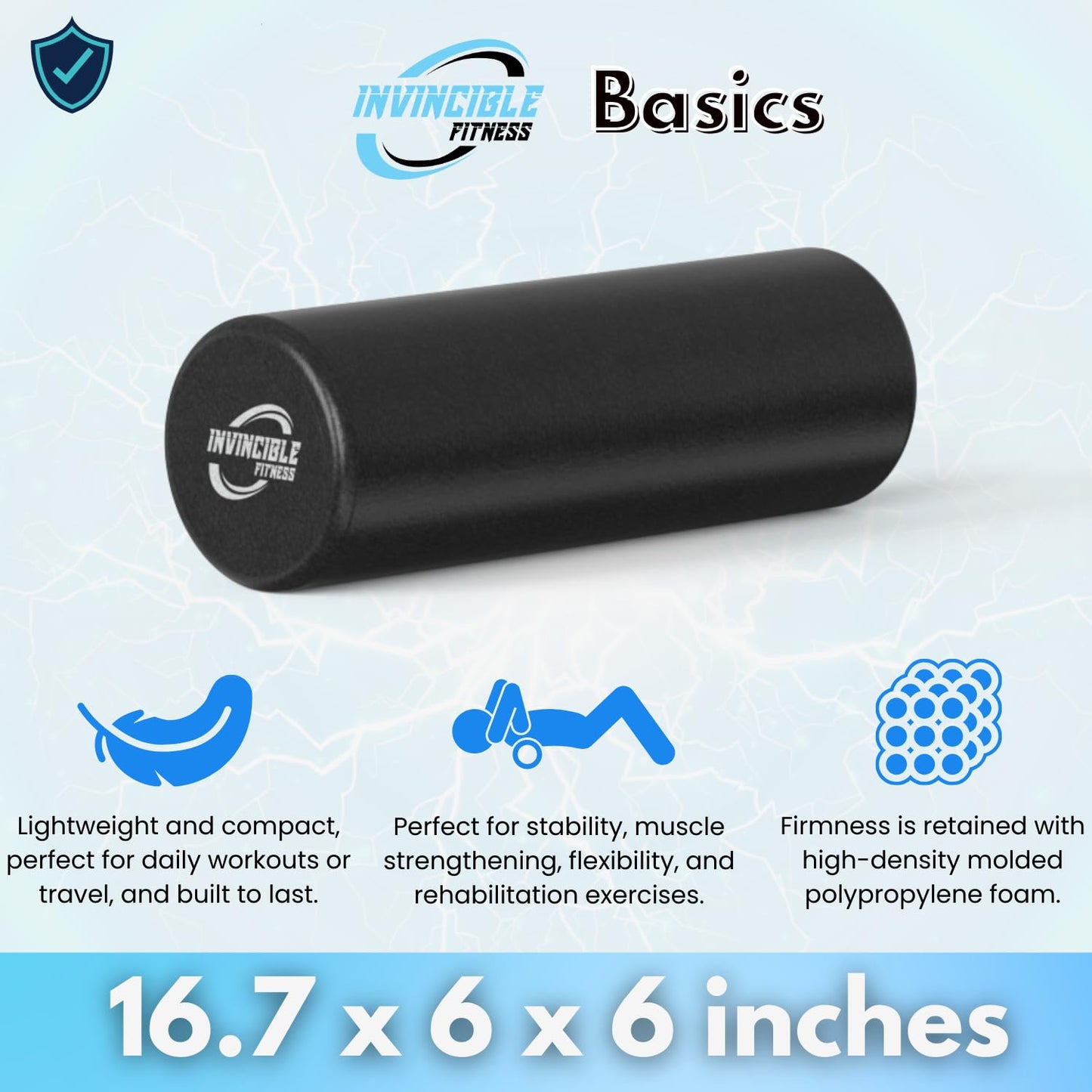 Invincible Fitness EPP Foam Roller for Deep Tissue Massage – Enhance Recovery, Relieve Pain, and Boost Mobility for a Stronger, Healthier You (Black)