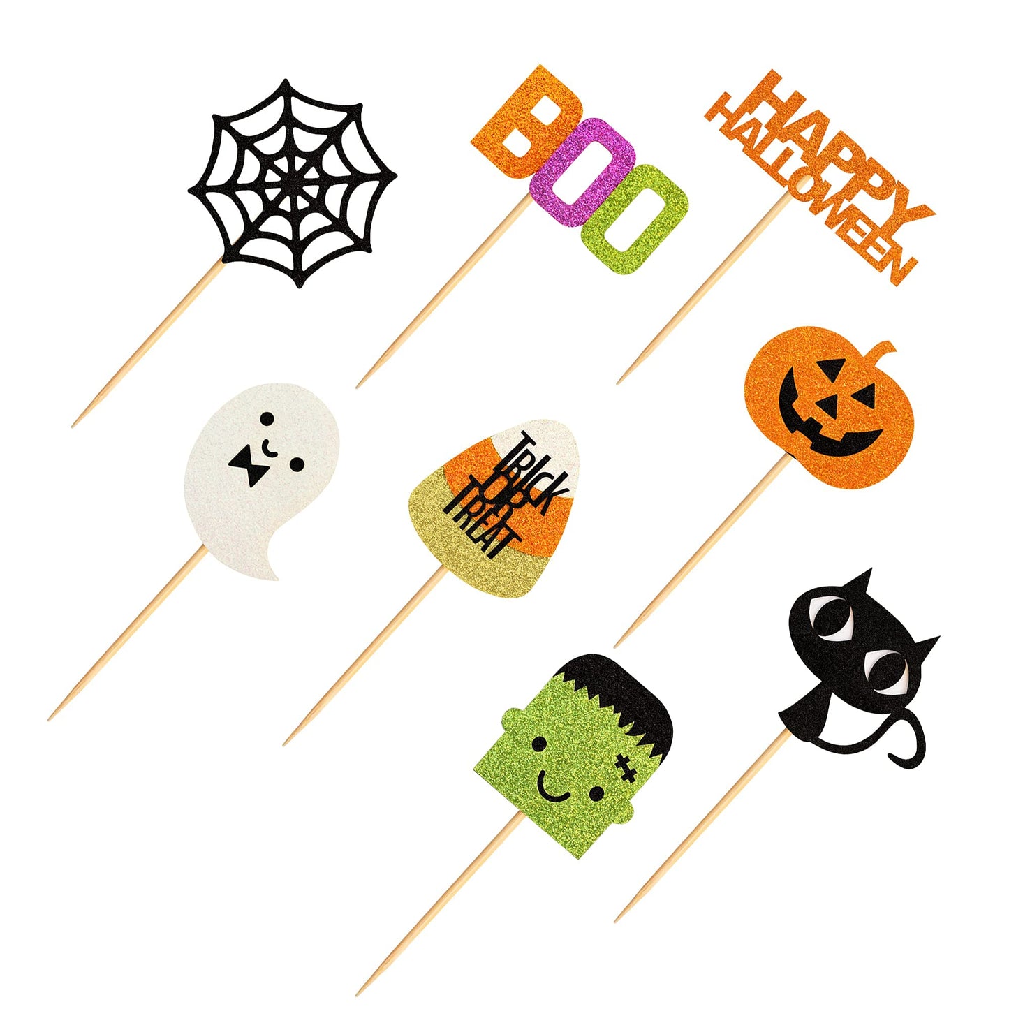 32 pcs Halloween Ghost Boo Glitter Cupcake Toppers Ghost Boo 32 Pack Cupcake Topper muffin for Halloween, Birthday Decoration Party Supply(Frankenstein)