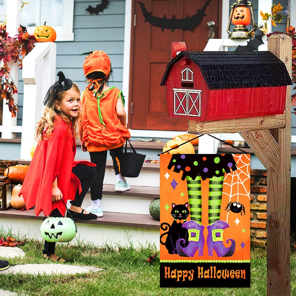 YMYIELD Happy Halloween Garden Flag 12x18 Inch Double Sided Trick or Treat Yard Outdoor Decoration