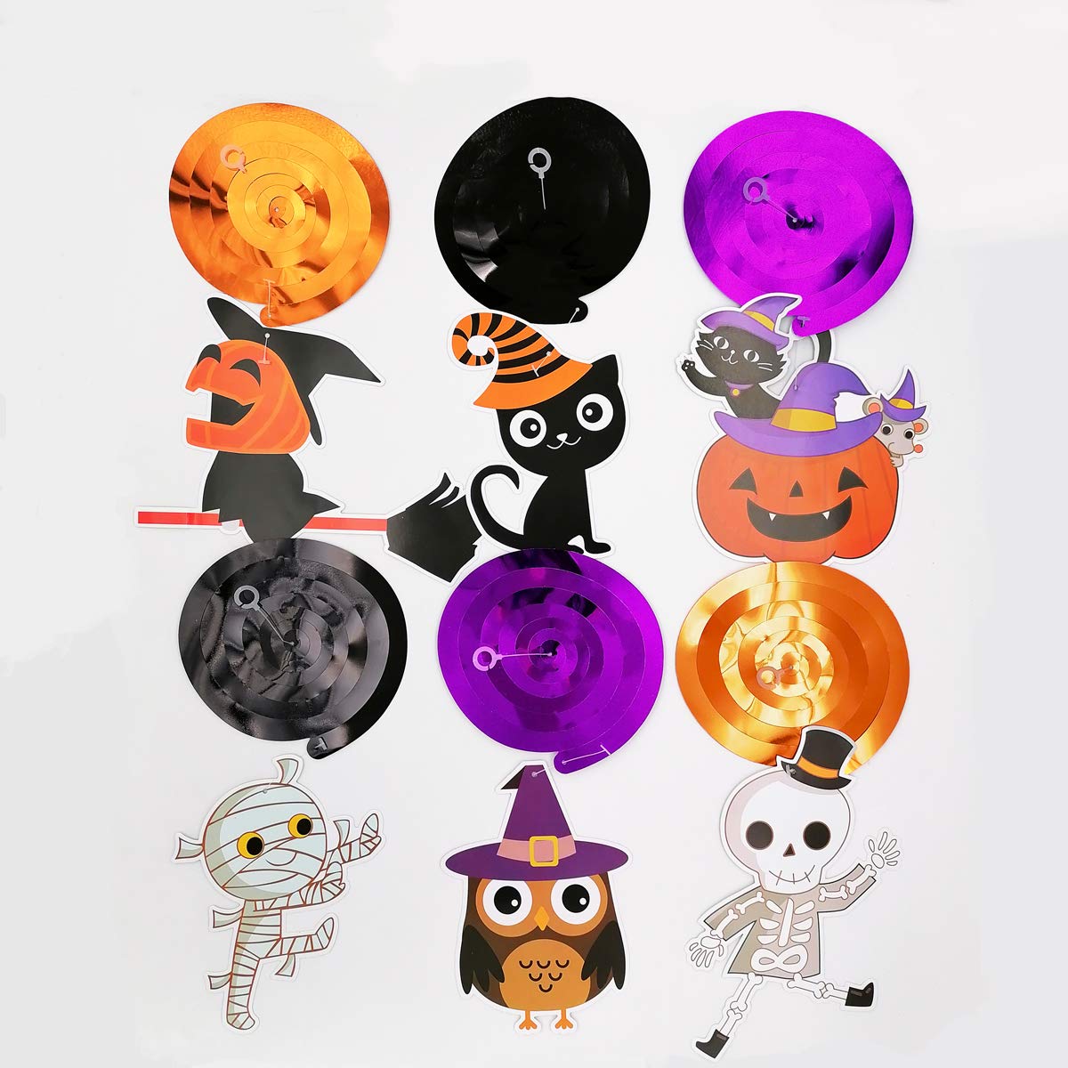 2025 Halloween Banner Party Decoration(Pre-Assembled) Cute Halloween Garland Bunting Banner Triangle Flag with Foil Swirl Ceiling Hanging Cards, Pumpkin Ghost Witches Bat Spider Skull Sticker