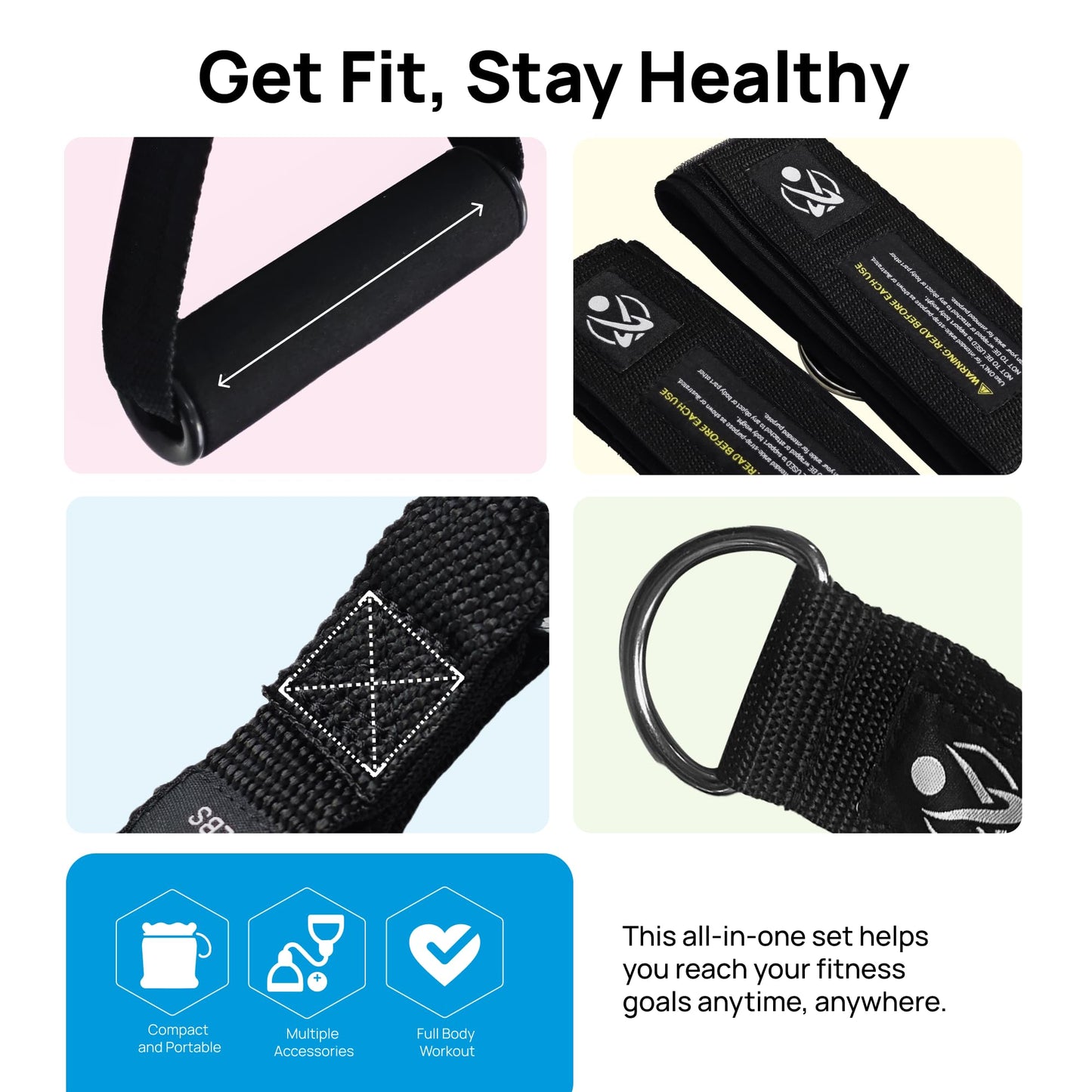 INEVIFIT Resistance Band Set, 150 LBS Stackable Workout Bands for Strength Training, Yoga, Pilates, and Full Body Workout, Includes Door Anchor, Handles, Ankle Straps, Carrying Bag, and Exercise Guide