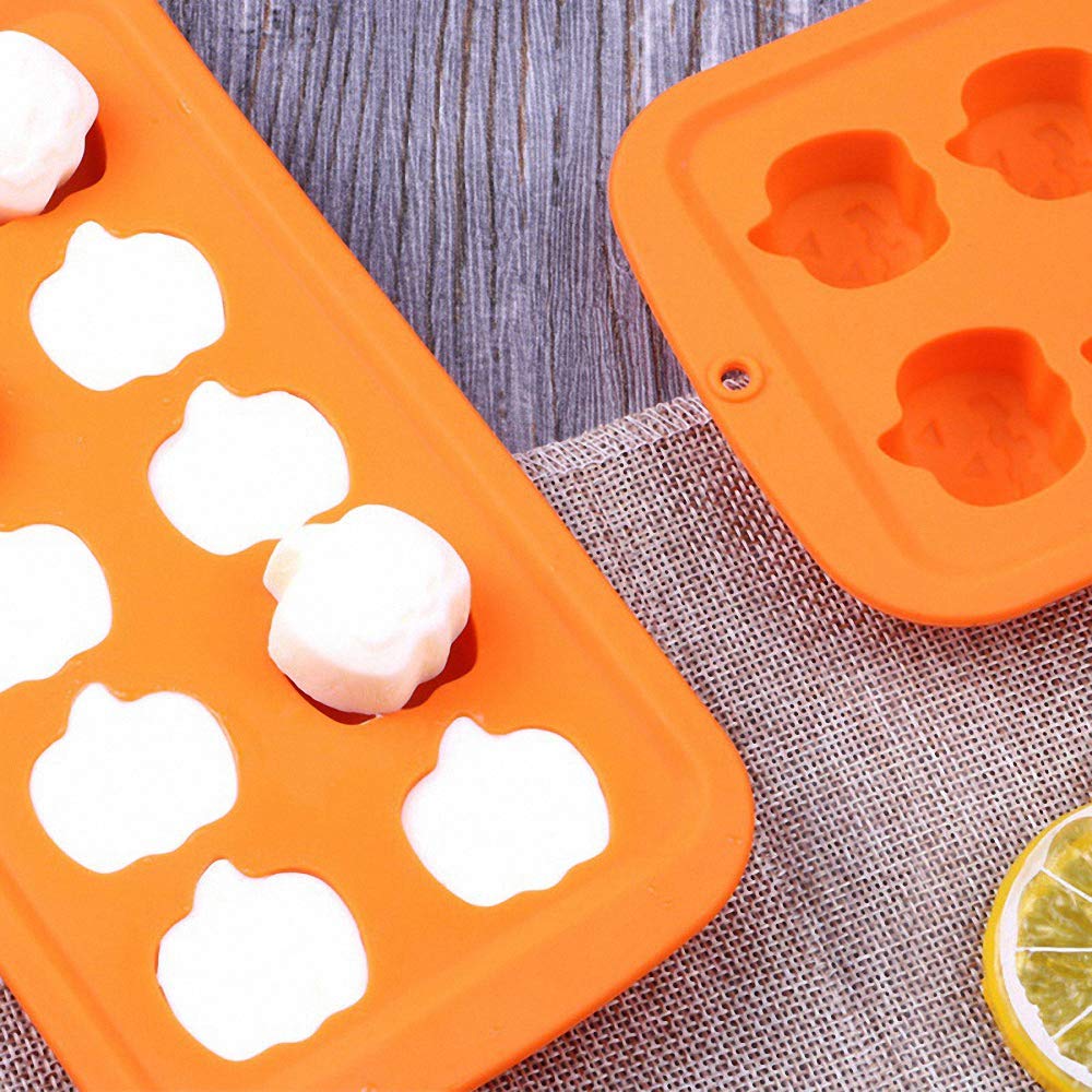 4Pcs/Set Halloween Chocolate Candy Molds - Bat, Pumpkin, Witch Hat, Ghost, Skull Silicone Jello Fat Bomb Molds - Mini Soap, Wax, Crayon Melt Mould, Ice Cube Trays - Halloween Party Favor Supplies