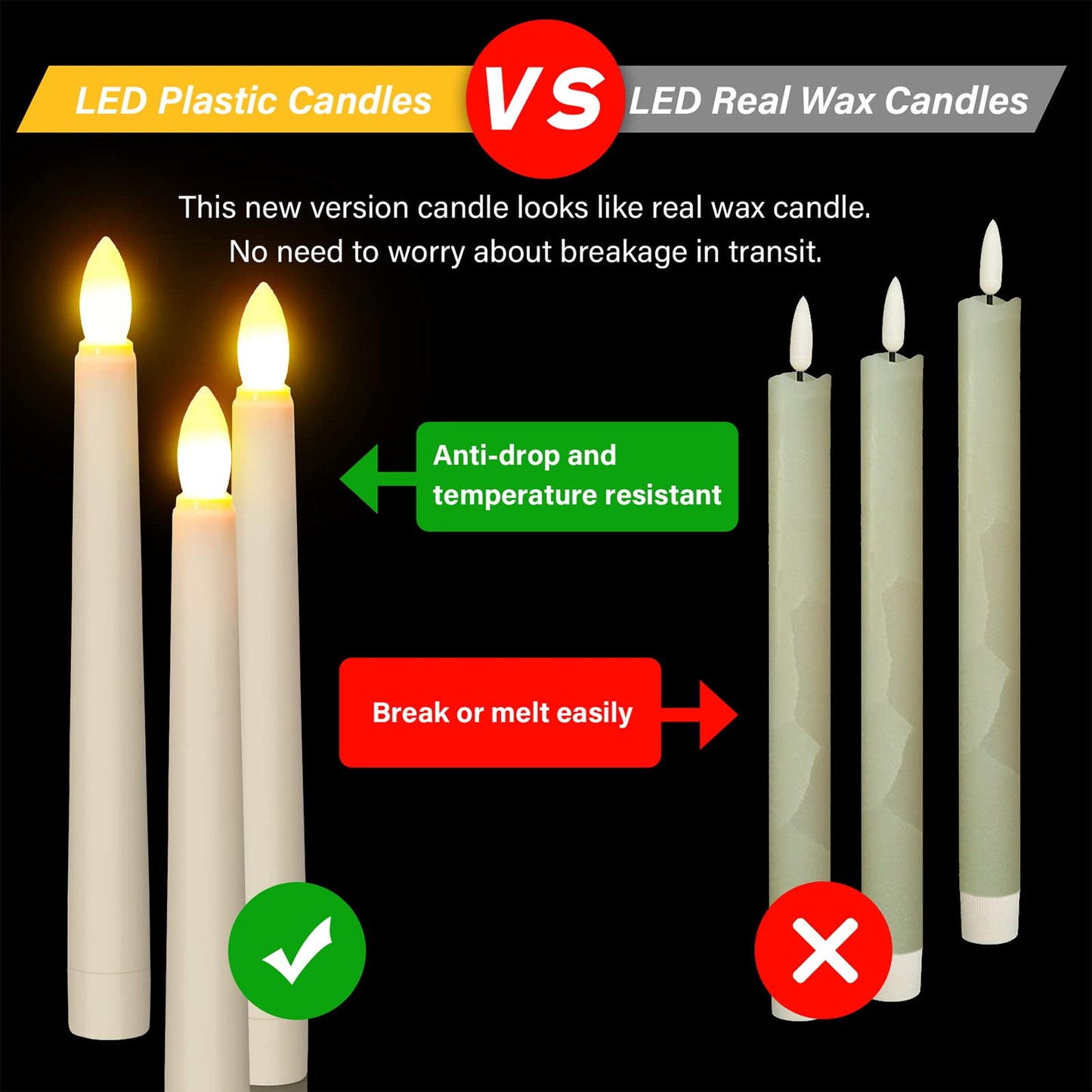 Ymenow Flameless Taper Candles with Remote Timer, 6pcs 7.9" Battery Operated LED Fake Electric Tapered Candles Flickering Ivory Floating Candlesticks for Halloween Party Table Christmas Decorations