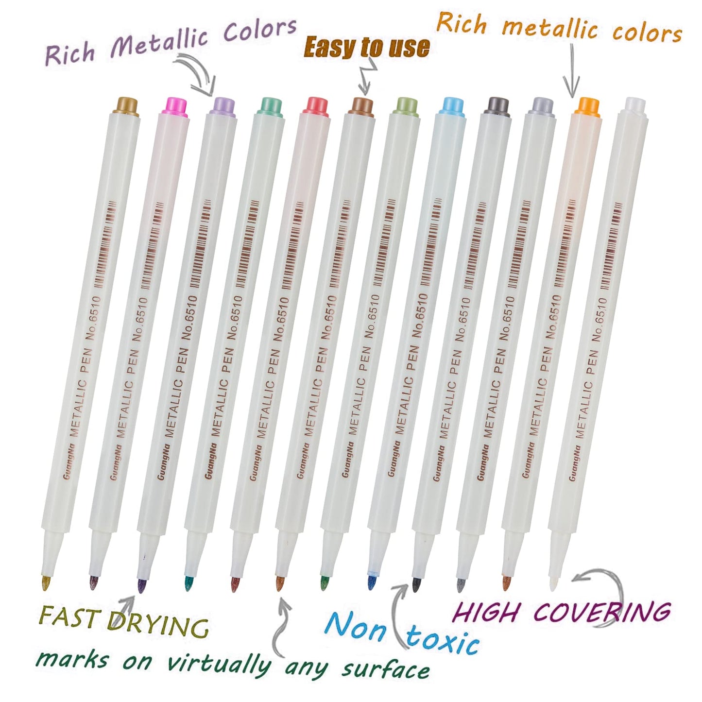 YUANCHENG Metallic Marker Pens, Set of 12 Colors Fine Point Metallic Marker Pens for Black Paper, Rock Painting, Easter Egg, Halloween Pumpkin, Card Making, Ceramics, DIY Photo Album