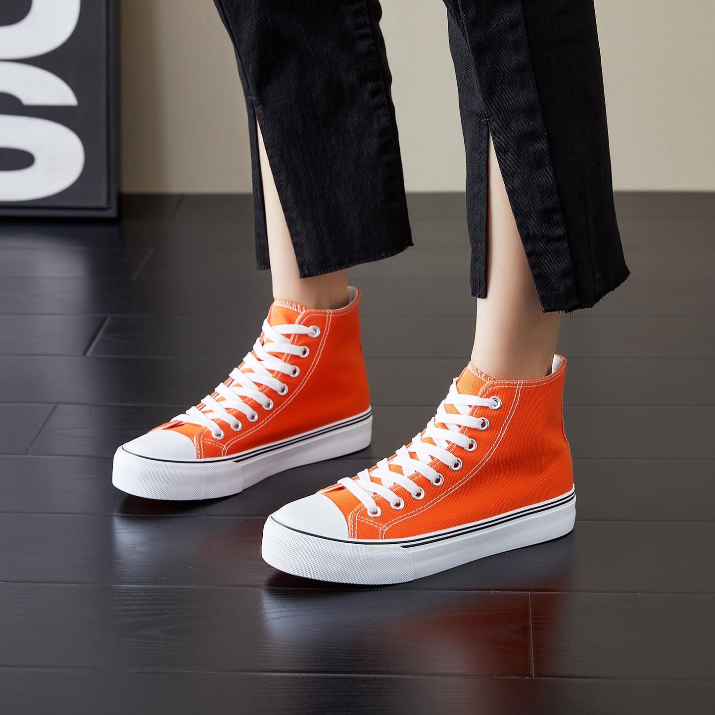 yageyan Womens High Top Canvas Sneakers Lace up Fashion Shoes for Women Casual Classic(ORANGE07)