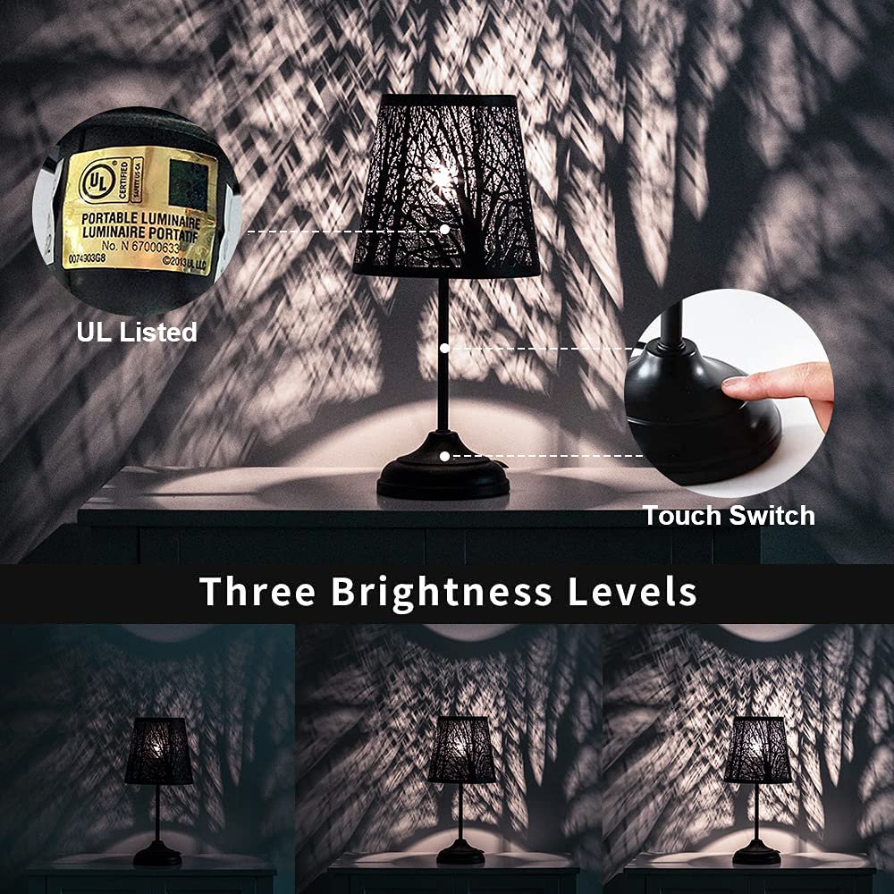 ZQQLITE Touch Control Table Lamp, Led Lights Mini Lamps with Pattern of Trees for Nightstand,dimmable 3-Levels Brightness, Lamp for Bedroom, Bedside, Desk Lamps for Home, Living Room, Office (Black)
