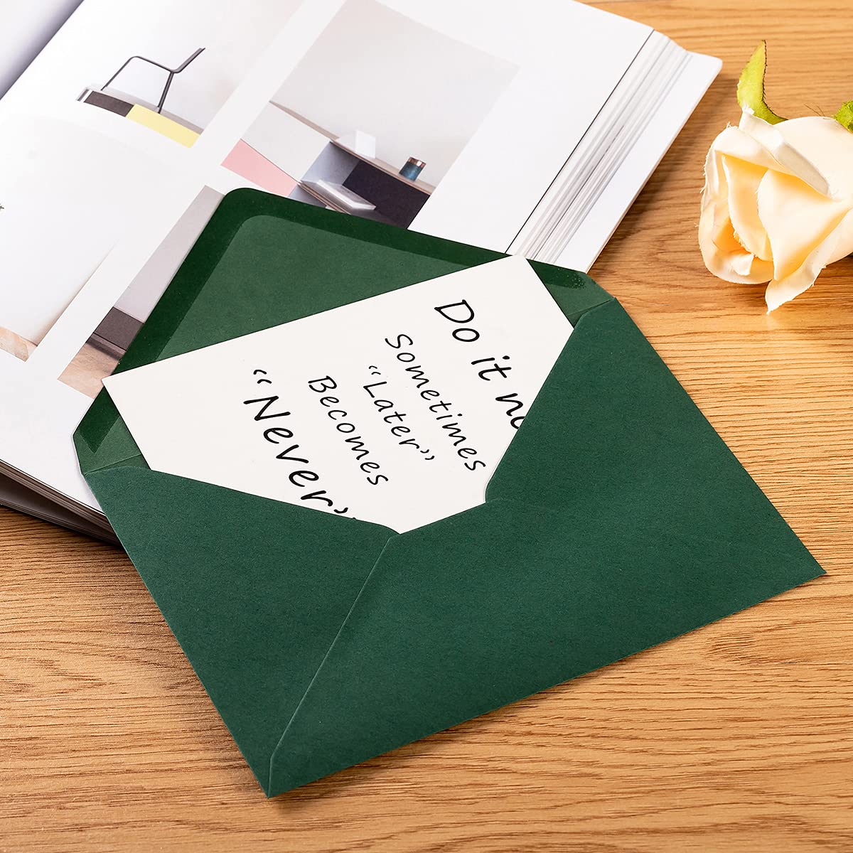 50 Pack A7 Colorful 5x7 Envelopes V Flap Invitation Envelopes for 5x7 Cards, Birthday, Weddings, Graduations, Greeting Cards, Baby Shower 5.24 x 7.24 Inches (Black)
