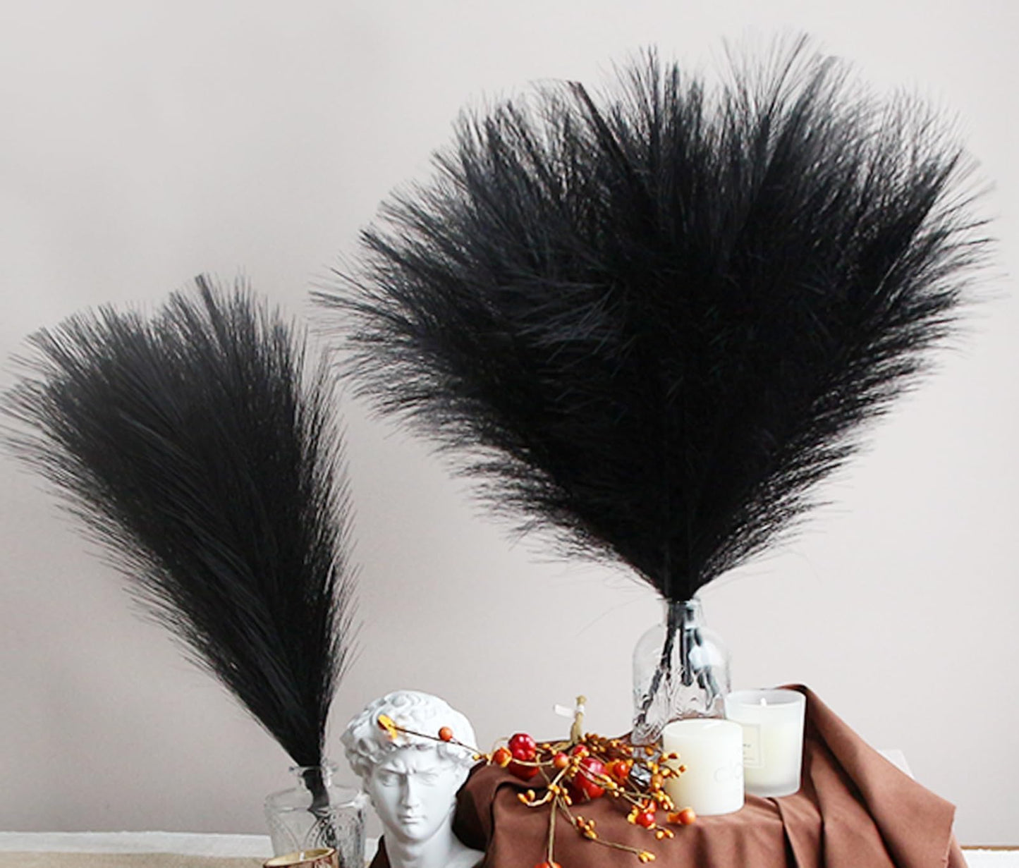 ZIFTY 6-Pcs 17" Black Pampas Grass Faux Pompas Fluffy Artificial Fake Flower Gothic Decor for Black Bathroom Decor Vase Filler Ins Style Modern Home Decor Halloween (Black)
