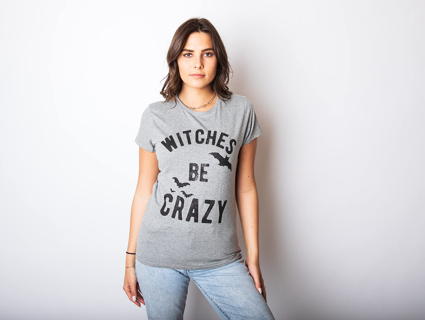 Womens Witches Be Crazy T Shirt Funny Party Tee for Ladies Funny T Shirts Halloween Tops for Women Women's Novelty Tees Dark Grey XL