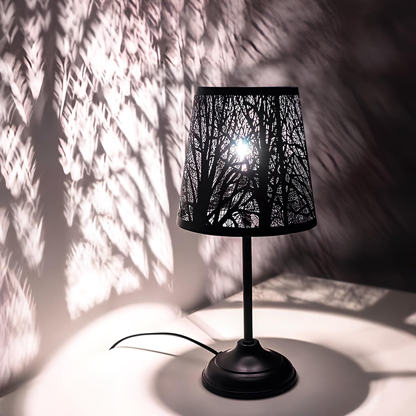 ZQQLITE Touch Control Table Lamp, Led Lights Mini Lamps with Pattern of Trees for Nightstand,dimmable 3-Levels Brightness, Lamp for Bedroom, Bedside, Desk Lamps for Home, Living Room, Office (Black)