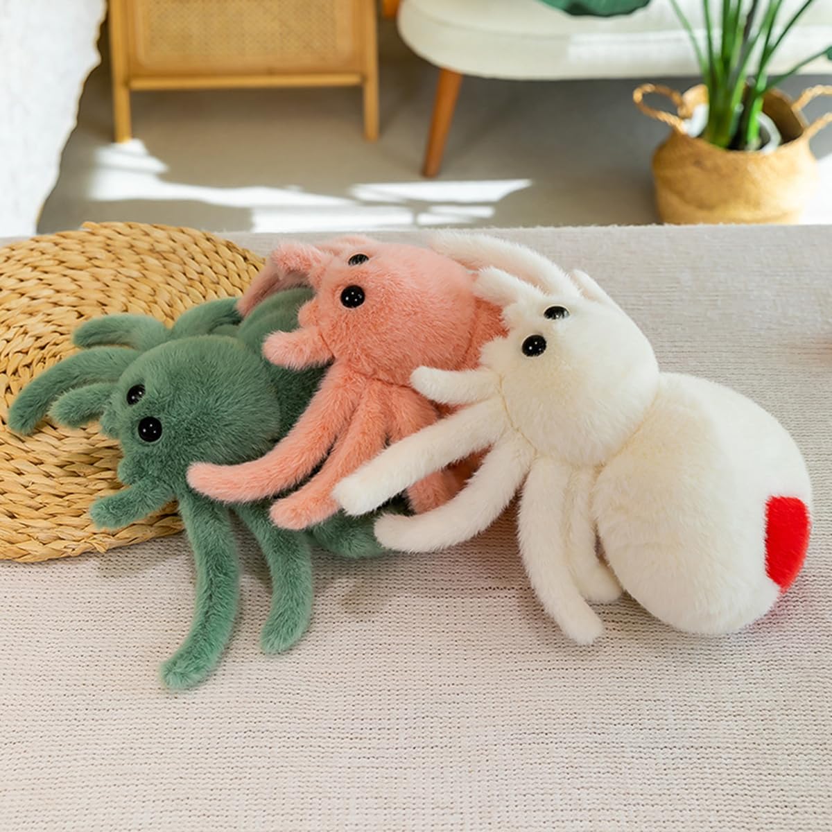 XItbyja Halloween Spider Plush,Spider Stuffed Animal Toy,Cute Spiders Plushie,9.8inch Huggable Jumping Spiders Toy,Adorable Pillow Doll for Kids Halloween Decor,White