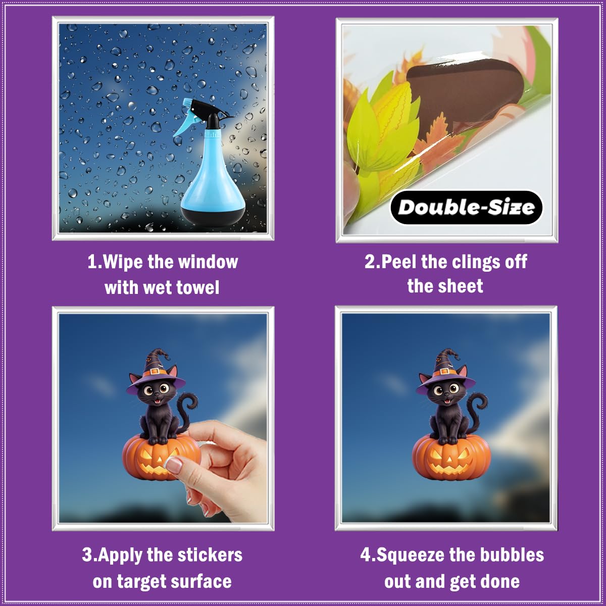 Wothfav 90Pcs Halloween Window Clings for Halloween Decorations, 9 Sheets Double-Sided PVC Window Stickers with Skull Grim Reaper, Removable Glass Decal Party Supplies for Indoor & Outdoor Home Decor