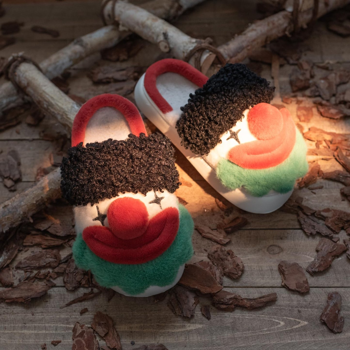 XIXITIAO Halloween Christmas Slippers, Cozy Memory Foam Fuzzy Slipper for Women Men, Comfy Womens House Slippers, Warm Winter Funny Clown House Bedroom Shoes for Woman Indoor, Size 9(Red)