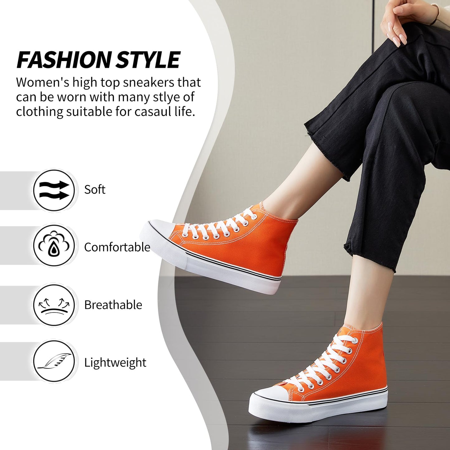 yageyan Womens High Top Canvas Sneakers Lace up Fashion Shoes for Women Casual Classic(ORANGE07)