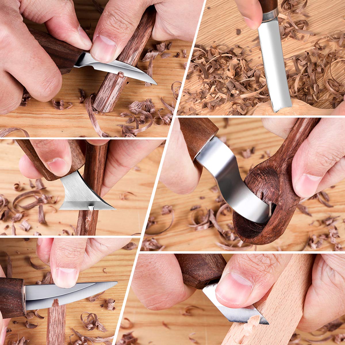 Wood Carving Tools Set,Detail Wood Knife,Hook Carving Knife Kit for Beginners,Trimming Knife for Spoon Bowl Cup Pumpkin Woodwork, Chip Carving Knife Kit,Square Handle Design(6pcs)