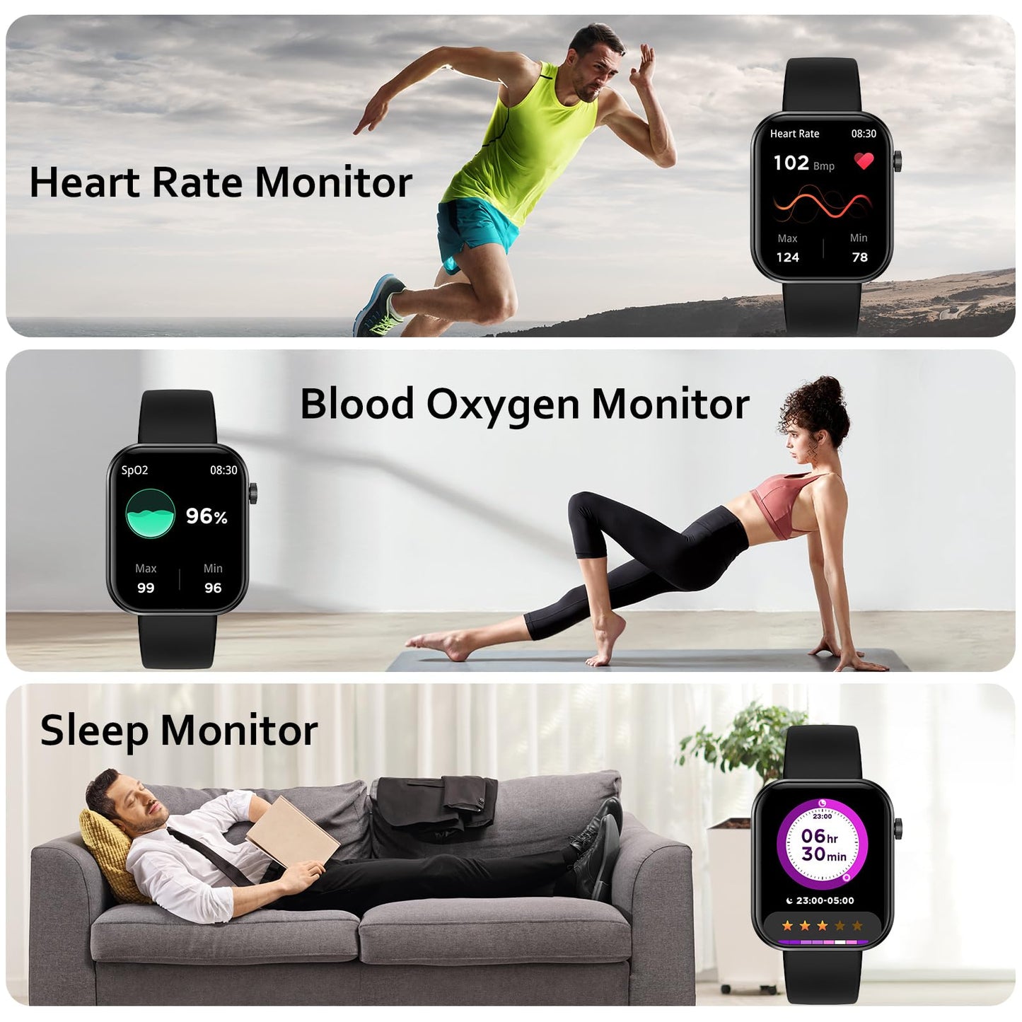 LOJUSIMEH Smart Watch(Answer/Make Call), 1.96" Smart Watch for Men Women IP68 Waterproof, Smartwatch for Android iOS with 100+ Sport Modes, Fitness Tracker, Heart Rate Sleep Monitor, AI Voice