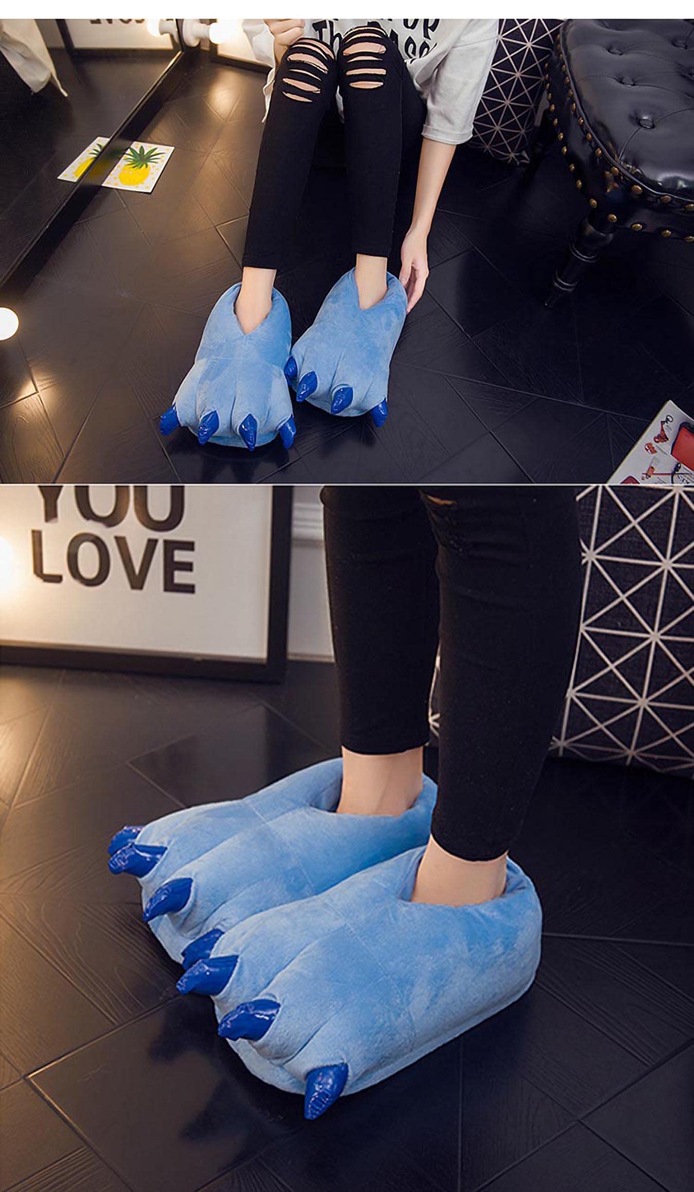 YUNZLAN Unisex Monster Feet Slippers Soft Dino Slippers Animal Claw Paw Shoes for Men Women Boy Girl Home Halloween Party Cosplay Costume Footwear