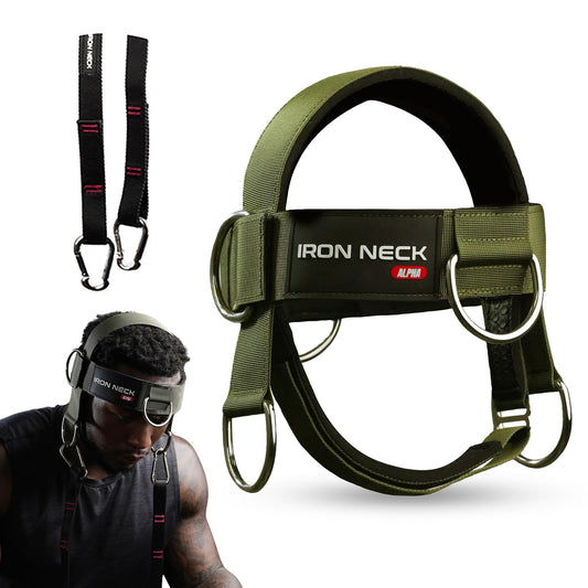 Iron Neck Harness Alpha, Versatile Neck Exerciser, Strengthener and Trainer with Adjustable Head and Chin Strap, Portable Head Harness for Weight Lifting, Home and Gym Use
