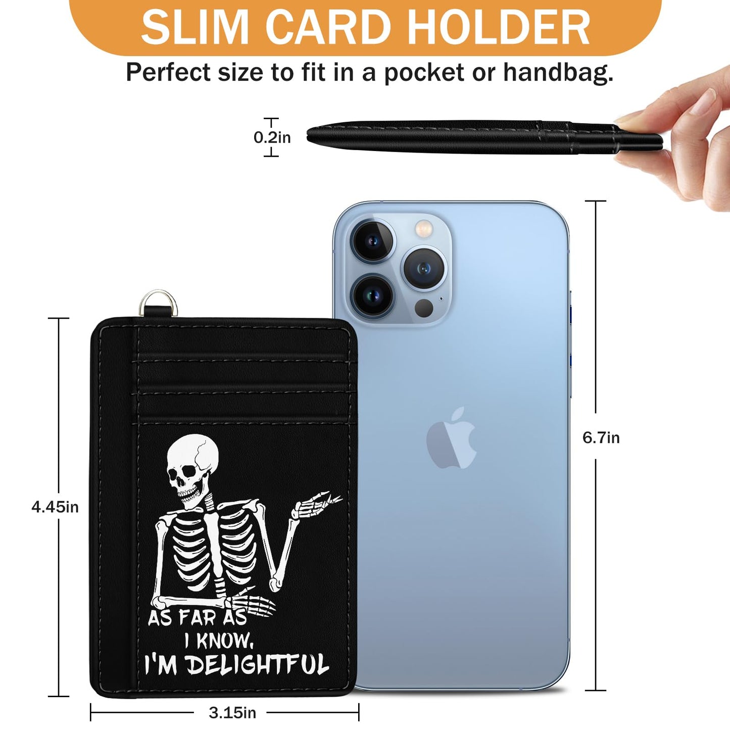 Yonlevres Skeleton Skull Credit Card Holder Slim Wallet, Funny Gothic RFID Wallet Women Front Pocket Small Card Holder, Goth Halloween Card Case ID Window PU Leather RFID Blocking Card Organizer Gifts
