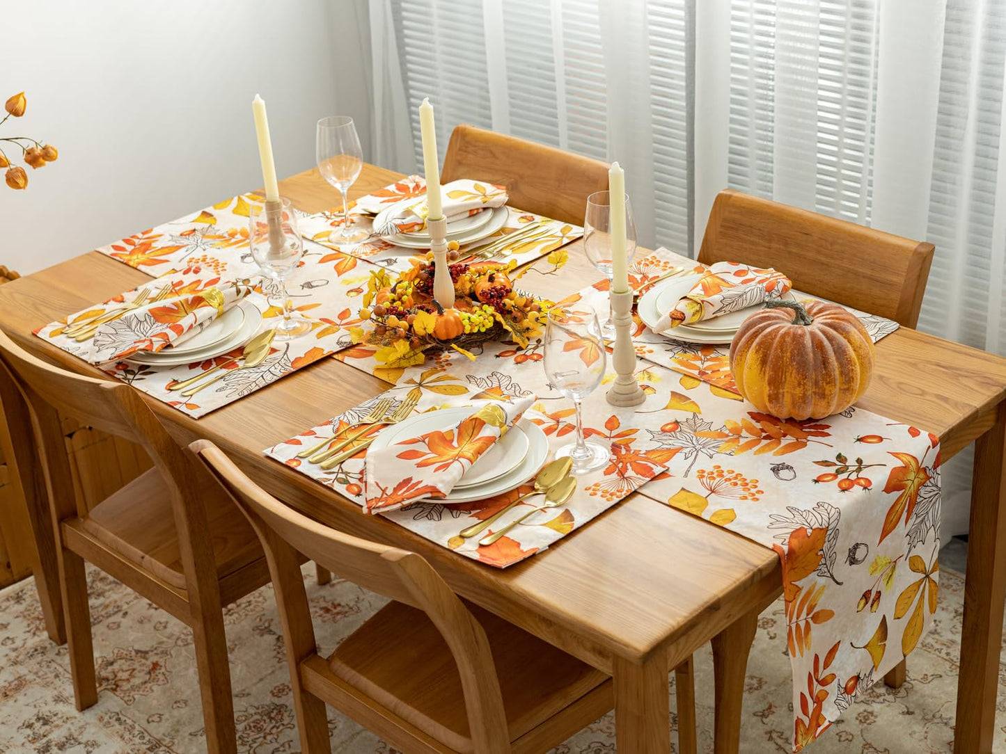 YiHomer Fall Thanksgiving Tabletop Collection for Kitchen Dining Decoration Parties Harvest, Fall Leaves, Napkin Set, 20 x 20