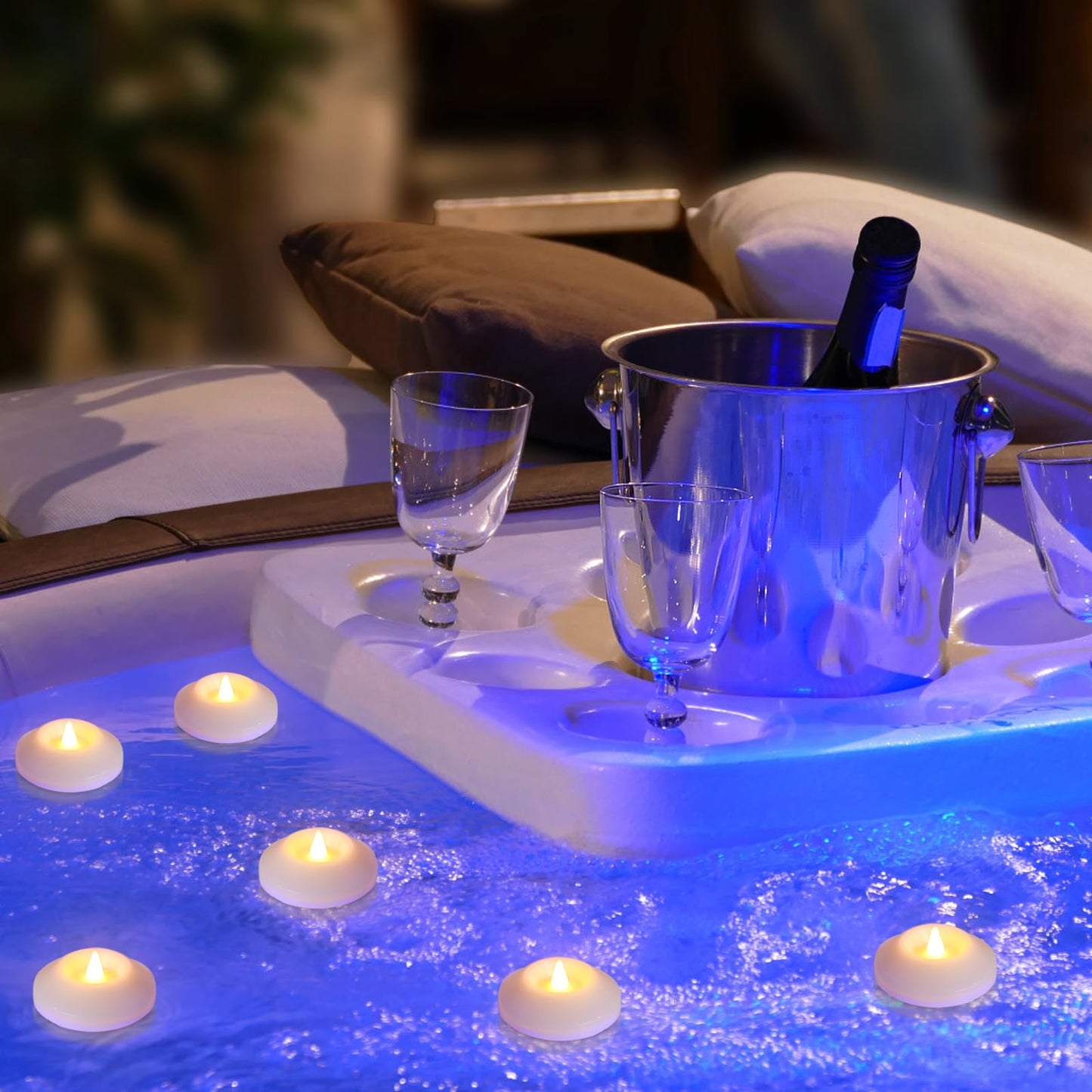 LACGO Pack of 8 LED Waterproof Wax Floating Candles Light 3 inch, Battery-Powered Flameless Flicker Candle, Water Activated Candle, for Baby Shower, Wedding, Home, Party Festival Decor(Warm White)