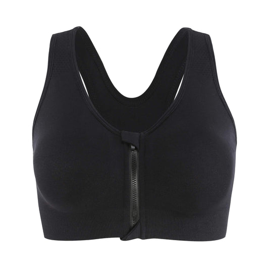 INIBUD Women's Zip Front Sports Bra Racerback Post Surgery Wirefree Seamless Removable Pads Yoga Plus Size Workout Fitness Running (Black, Small)
