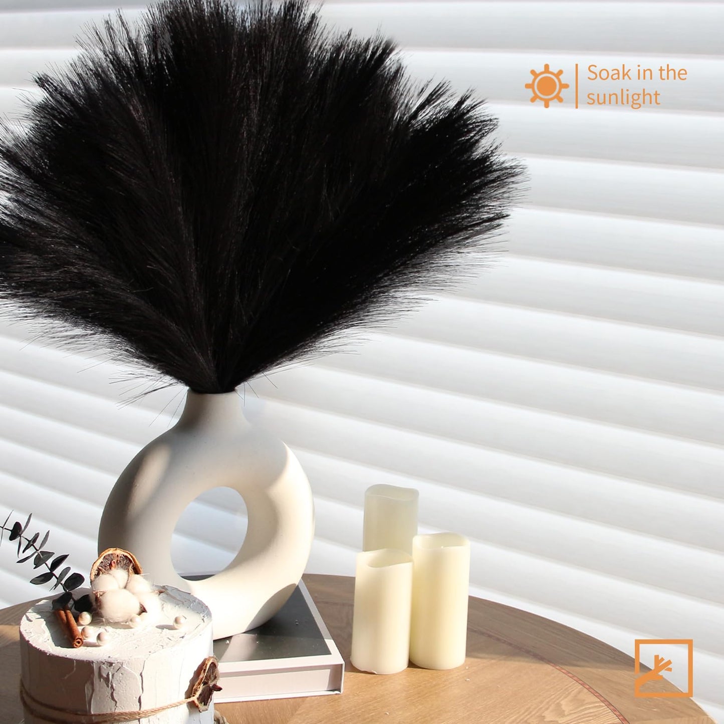 ZIFTY 6-Pcs 17" Black Pampas Grass Faux Pompas Fluffy Artificial Fake Flower Gothic Decor for Black Bathroom Decor Vase Filler Ins Style Modern Home Decor Halloween (Black)